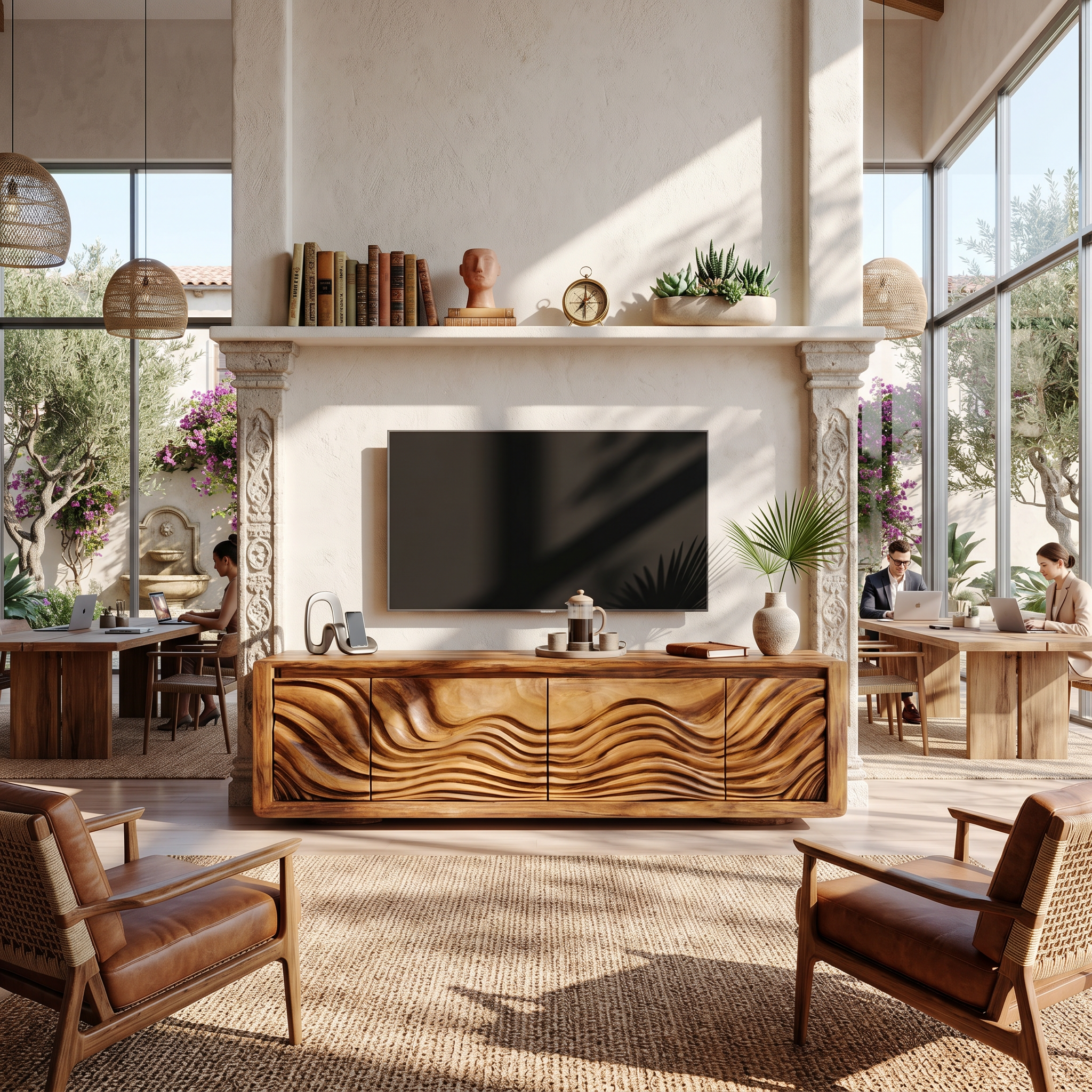 Organic Curved Media Console For Mediterranean Boho Interior SILDTTRTVC098