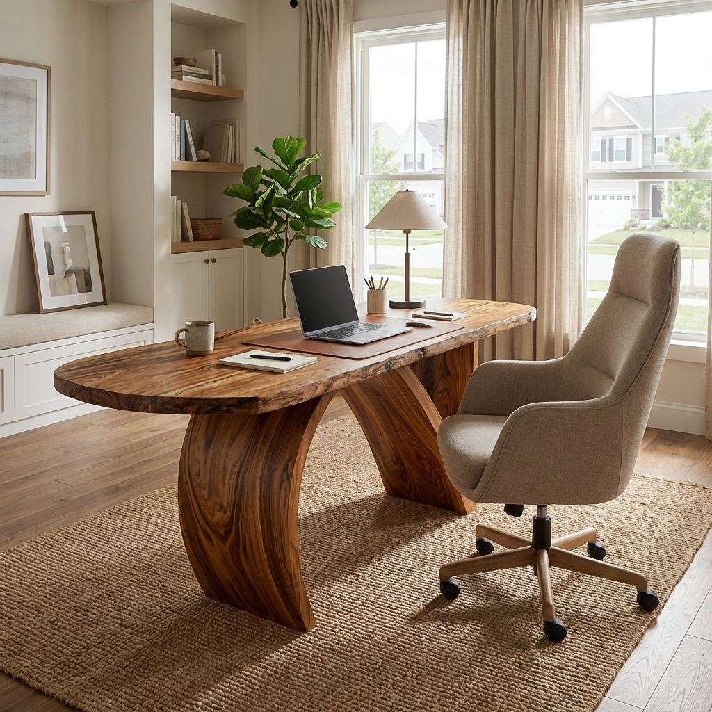 Contemporary Wooden Desk With Artistic Base For Home Workspace RTTHTTDE077