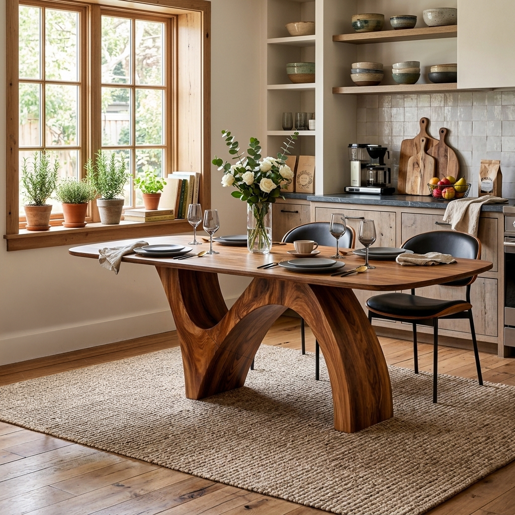 Farmhouse Wooden Dining Table With Organic Shape For Kitchen RTTHTTDN047