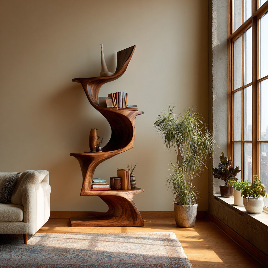 Organic Modern Natural Wood Bookshelf For Home Decor Corner RTTHHNBS171
