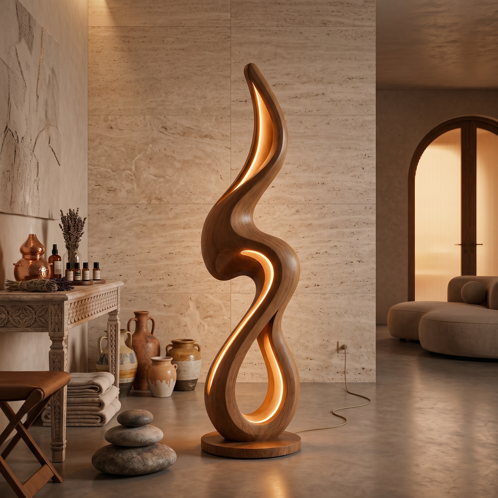 Minimalist Curved Lamp With Shelf For Lounge SILDTTNLAM031