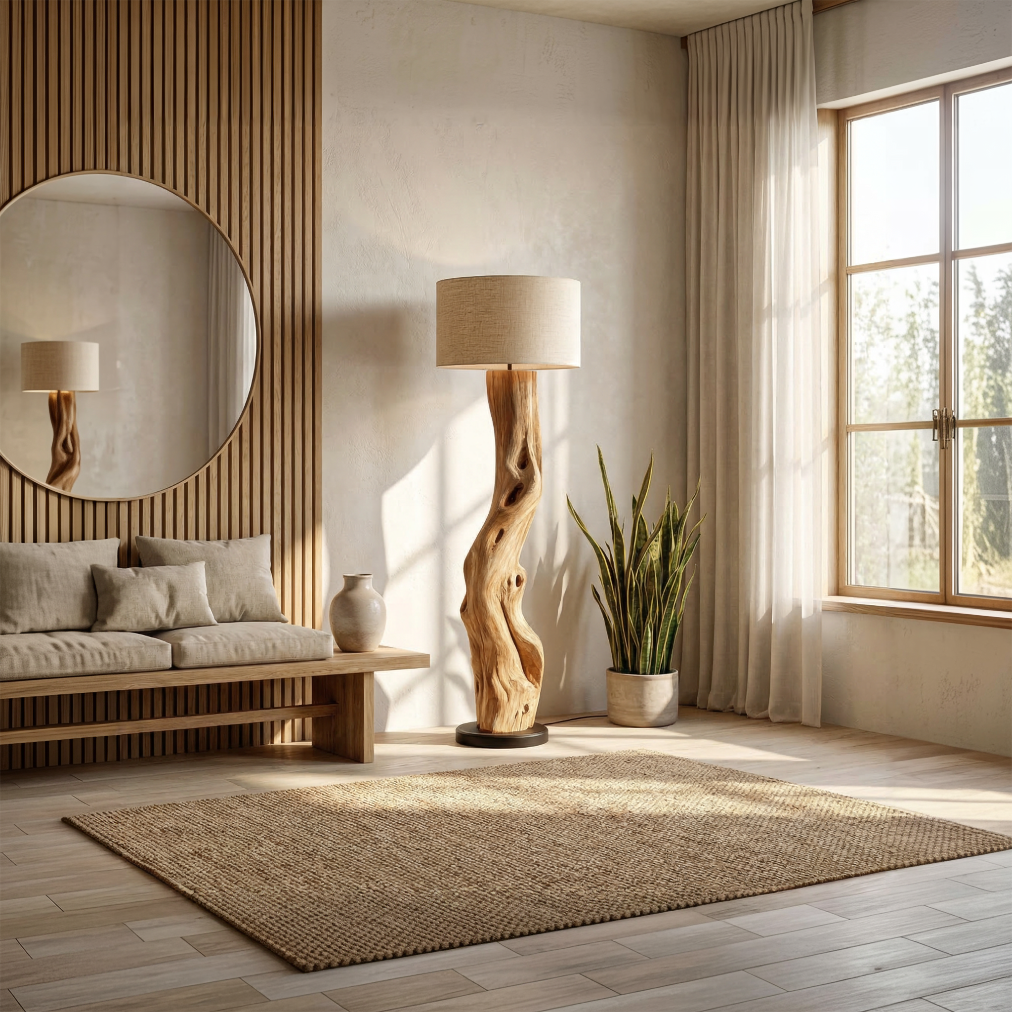 Modern Sculptural Wooden Standing Lamp For Bedroom And Corner SINLSAFLP058