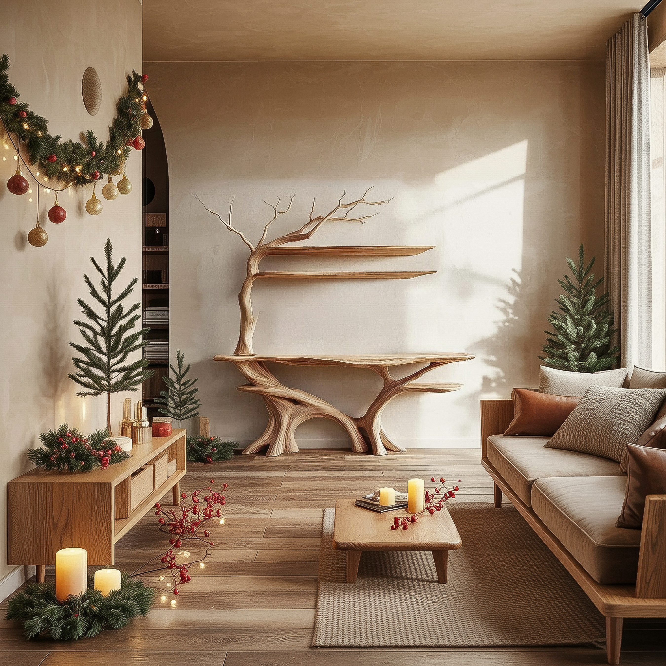 Rustic Tree Console Table Christmas Entryway Holiday Display SINLSACS388