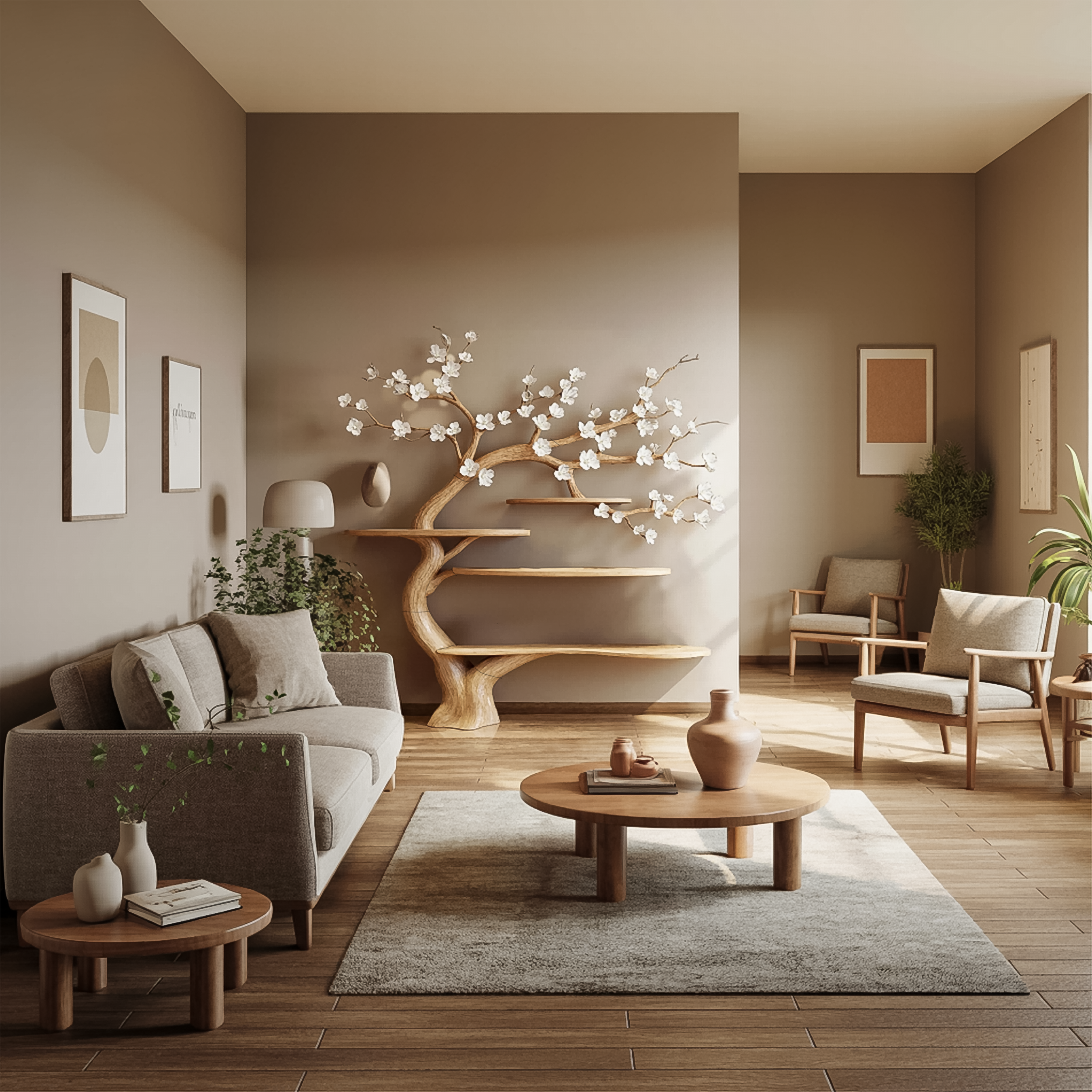 Rustic Organic Tree Bookshelf Living Room Interior Decorative Display SINLSATB586