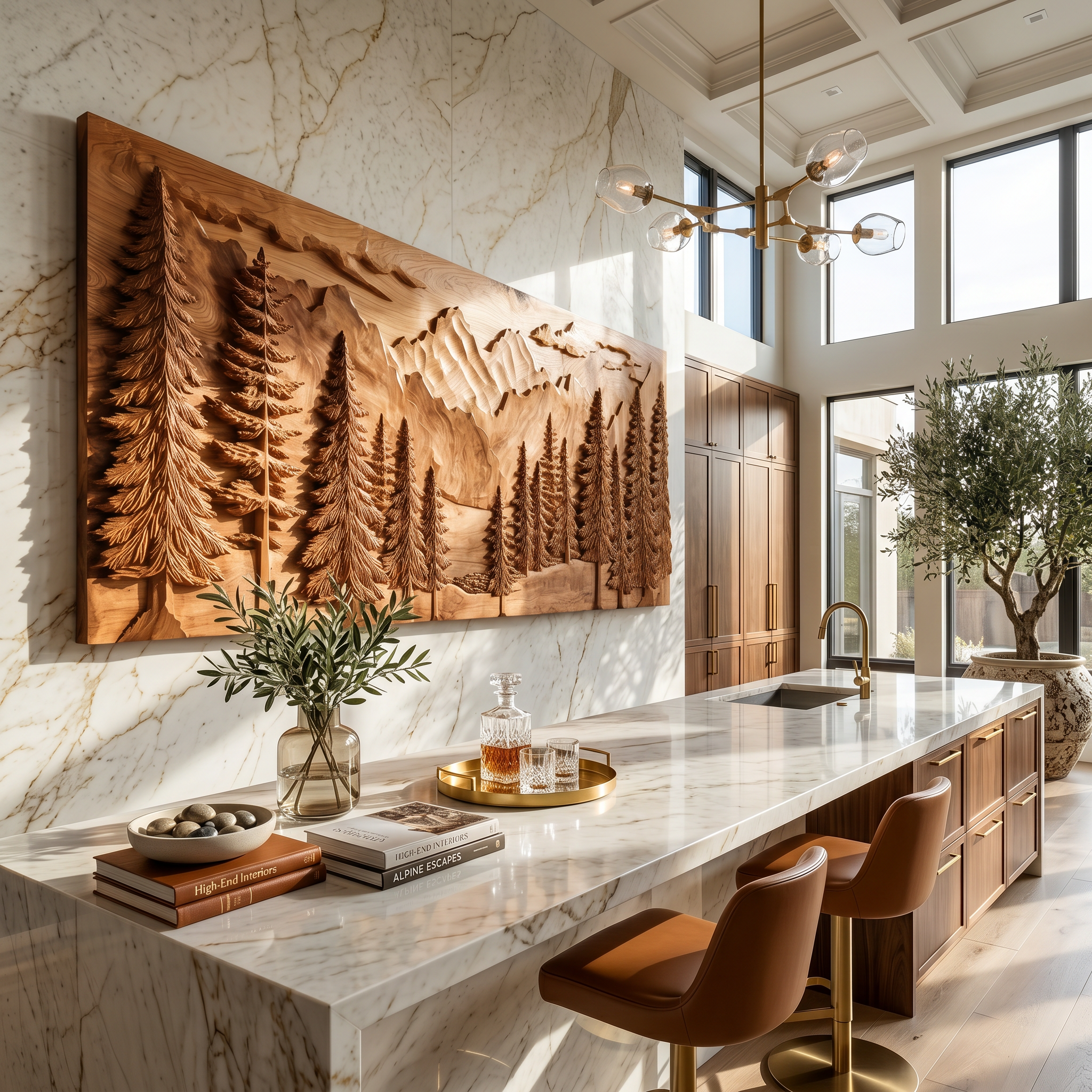 Luxury Carved Pine Forest Wood Wall Art Lodge Interior Decor SILDTTRWA107