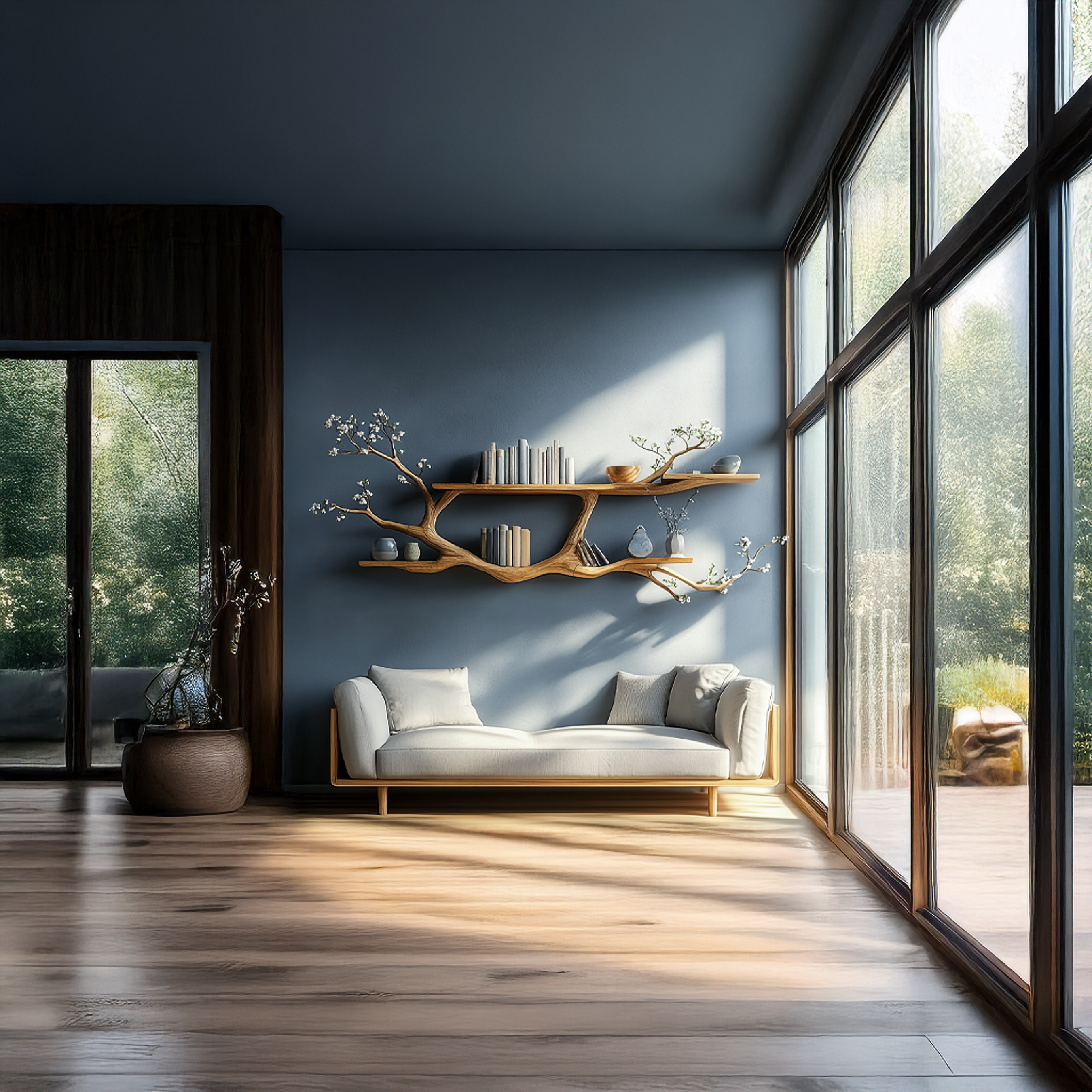 Handcrafted Tree Floating Shelf for Modern Living Room Wall SINLSATBS074