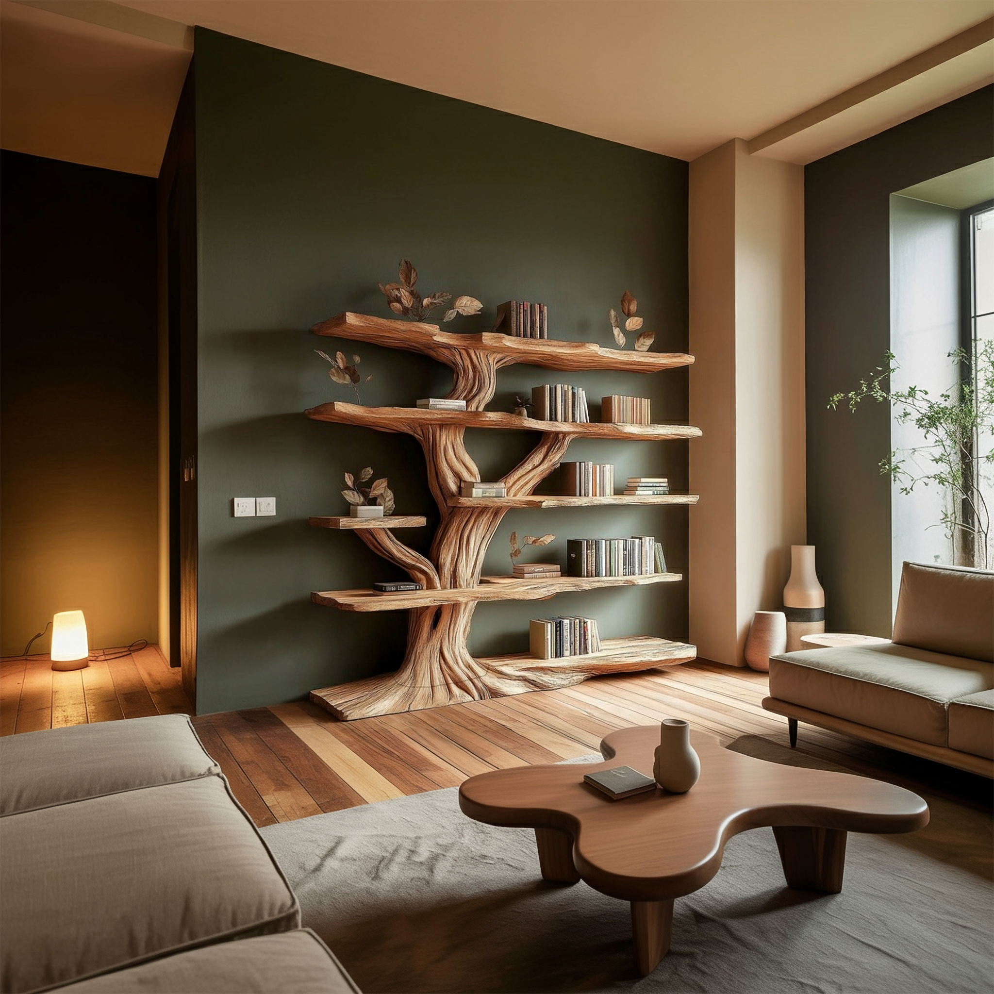 Rustic Sculptural Tree Bookshelf Living Room Interior Architectural Wall Feature SINLSATB660