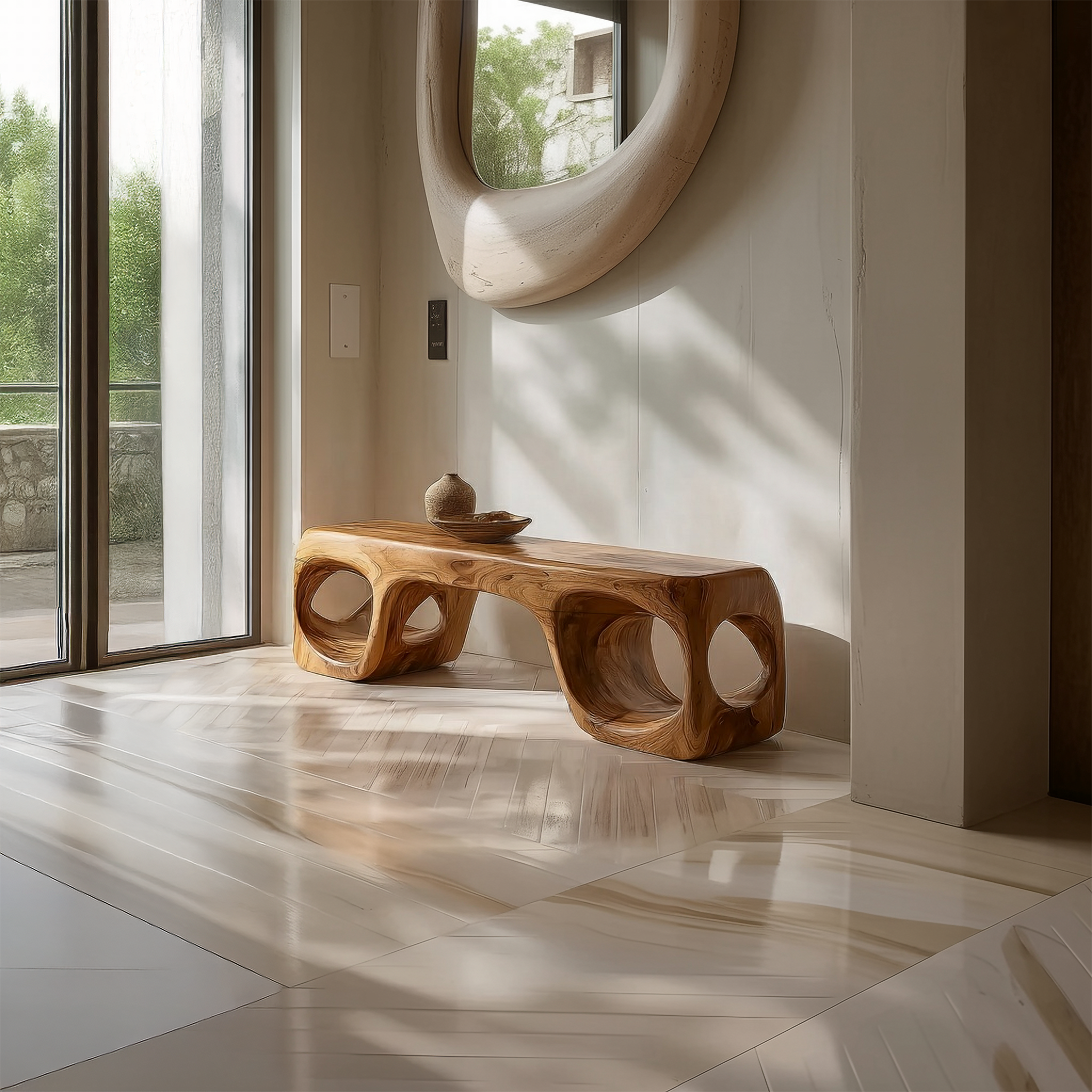 Rustic Organic Shape Bench For Living Room And Bedroom SINLSARS074