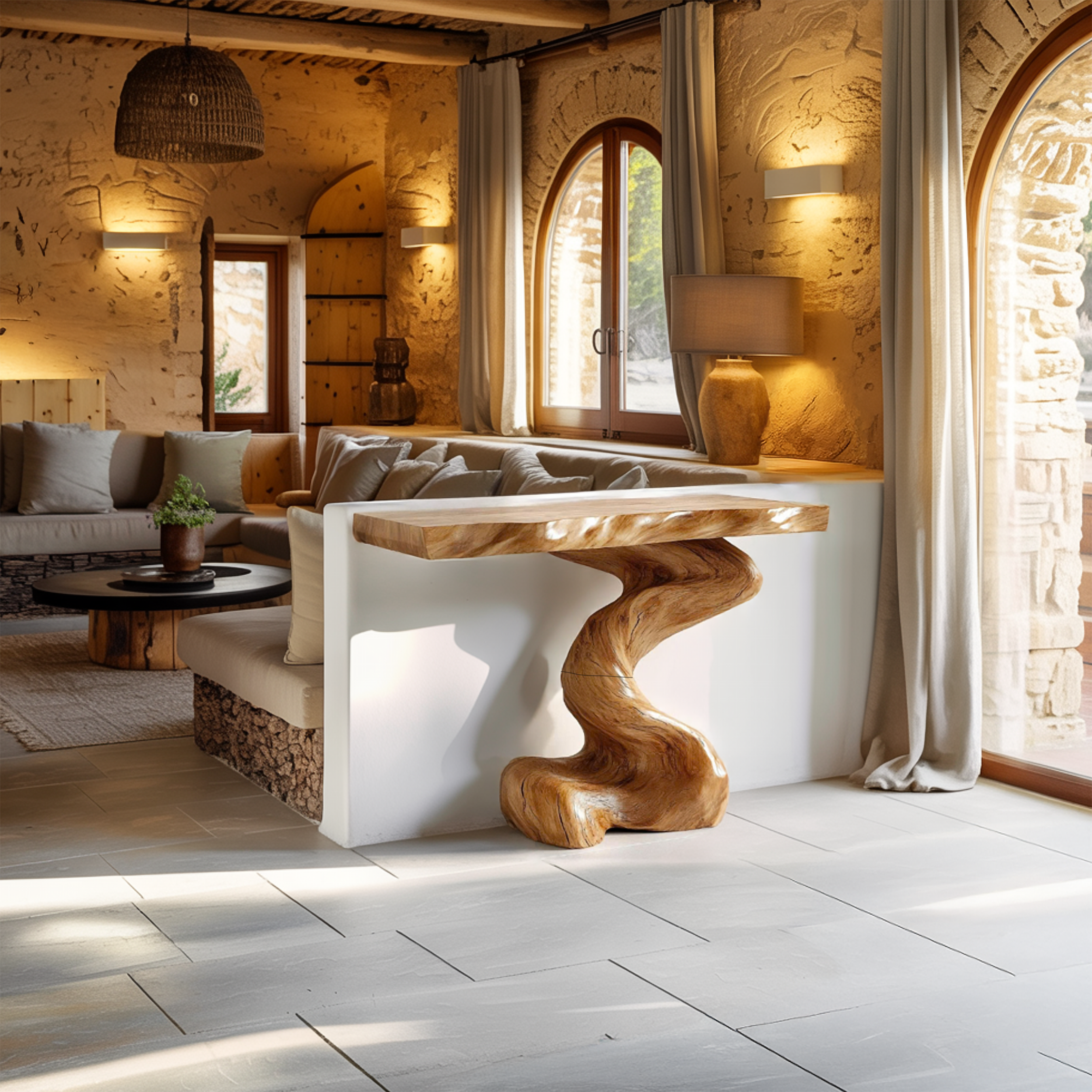 Mid Century Modern Console Table Sculptural Wood Art Living Area Entry SINLSACS393