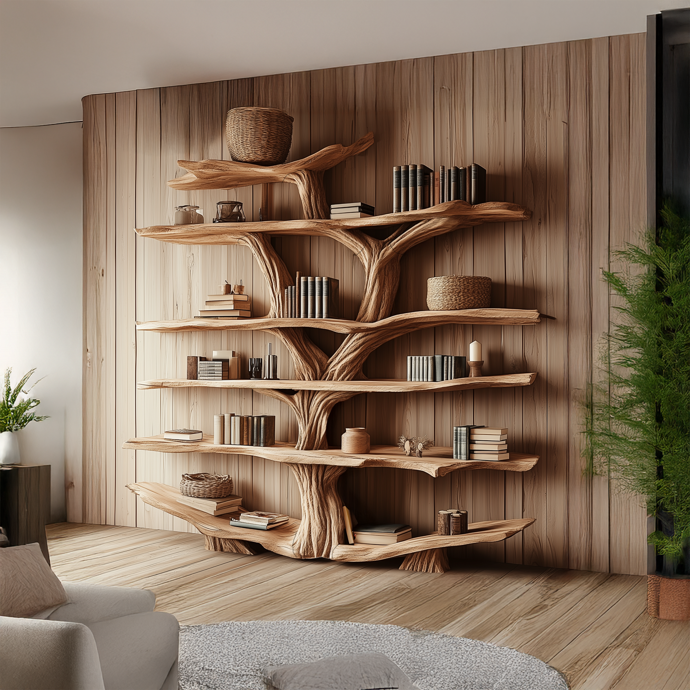 Rustic Wooden Tree Shelf – Perfect Book Storage & Nature-Inspired Decor SINLSATB175