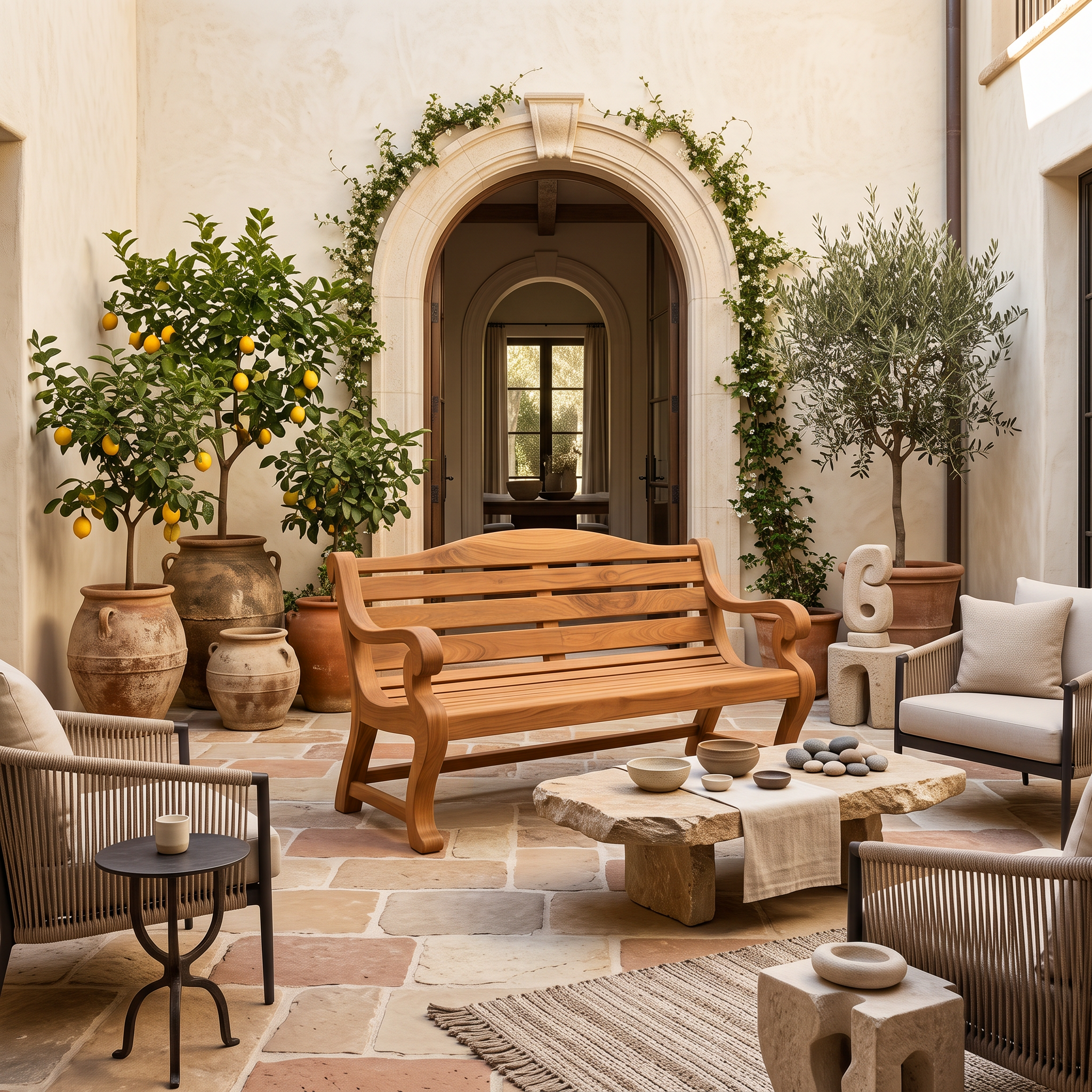 Classic Curved Wood Garden Bench With Sculpted Arms For Patio Or Entryway SITHTTCHR032