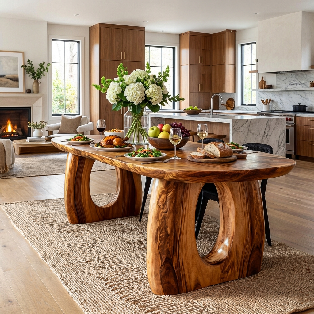 Mid Century Wooden Dining Table With Sculptural Form For Home RTTHTTDN043