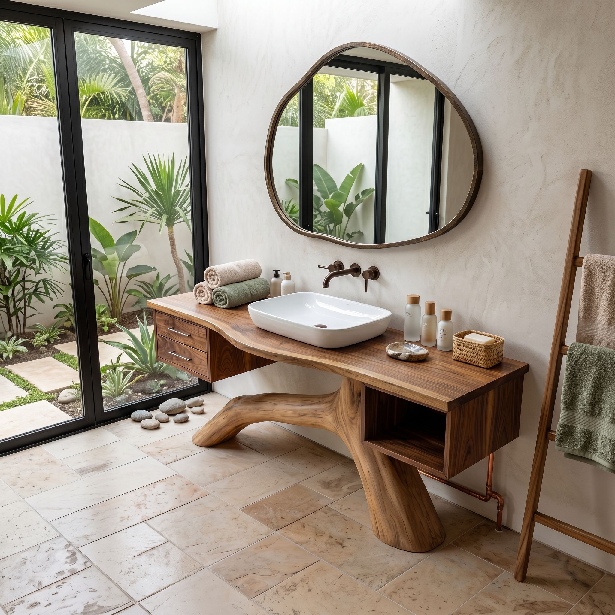 Tropical Double Sink Wood Vanity With Storage Resort Bathroom SILDTTRBRV148
