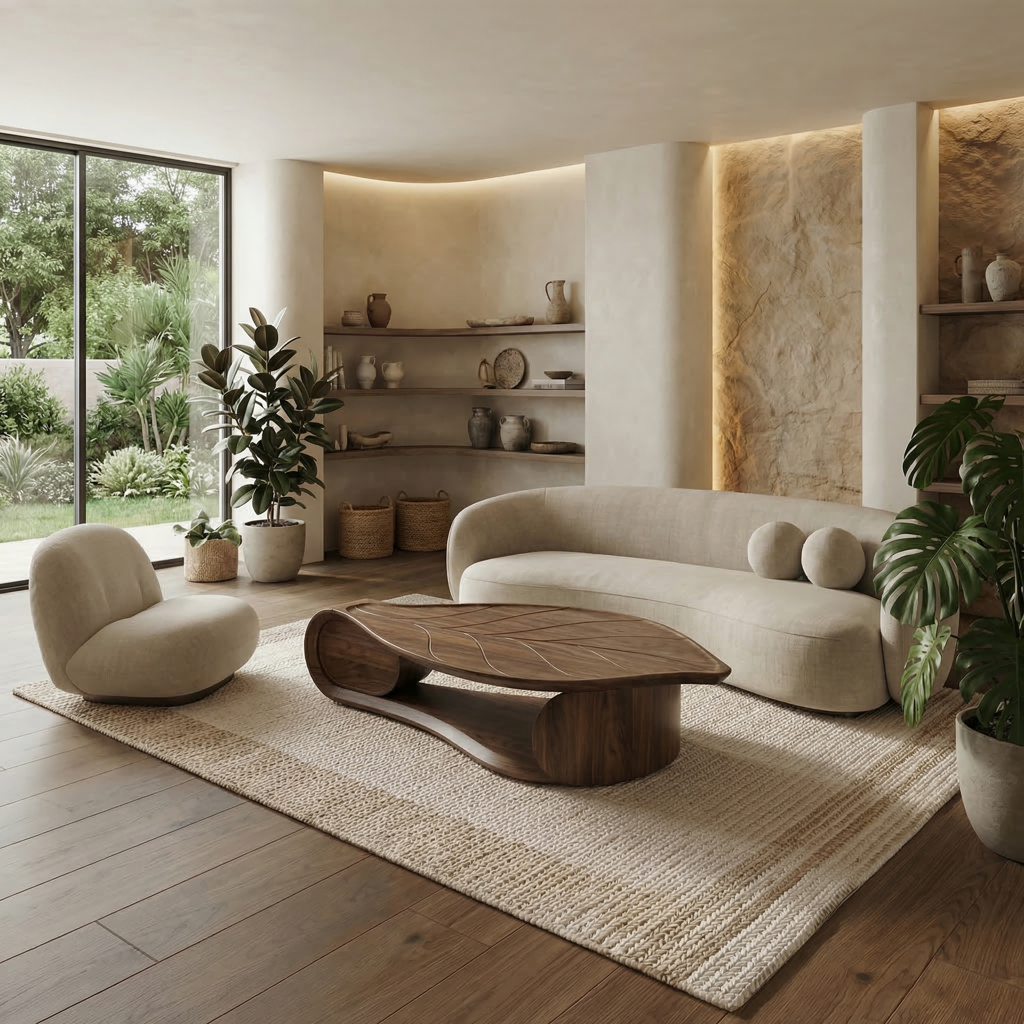 Organic Sculptural Coffee Table Solid Wood Living Room SINLSACF332