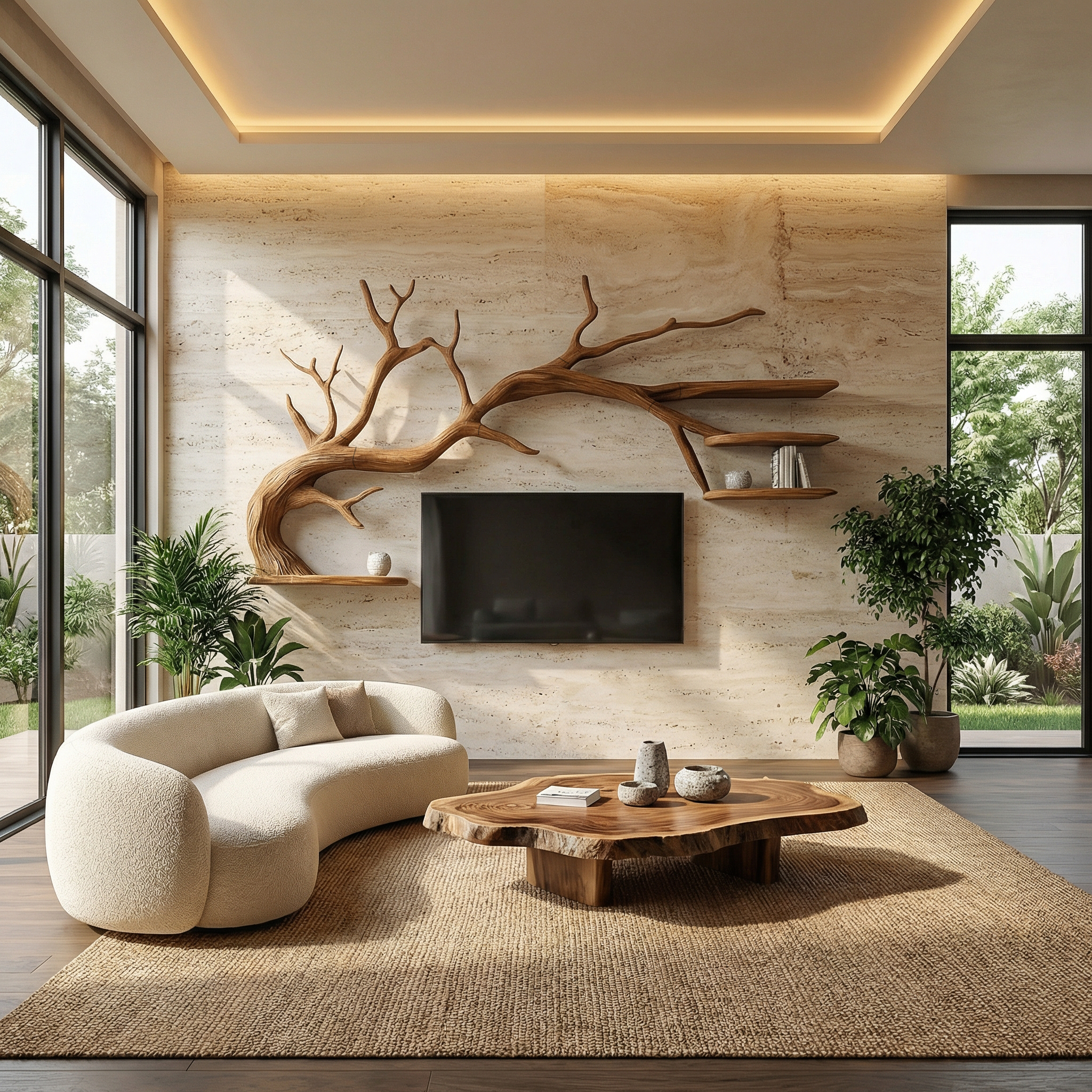 Modern Sculptural Tree TV Wall System For Living Room And Media Area SINLSATB703