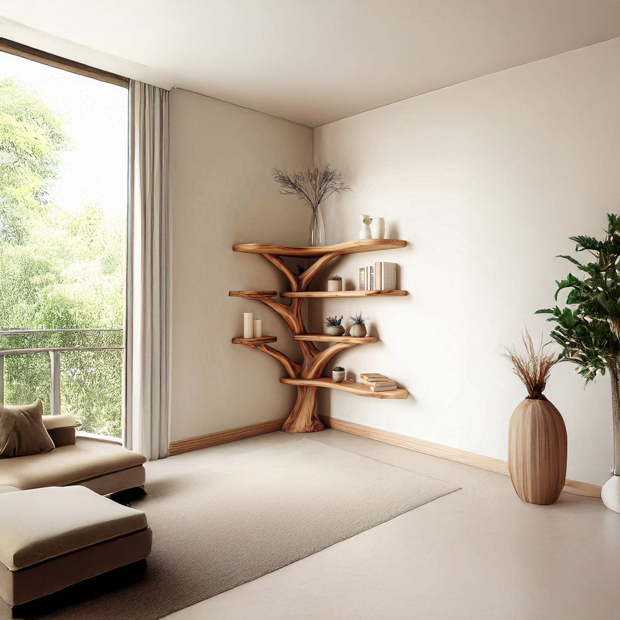 Rustic Corner Tree Bookshelf Living Room SINLSATB233