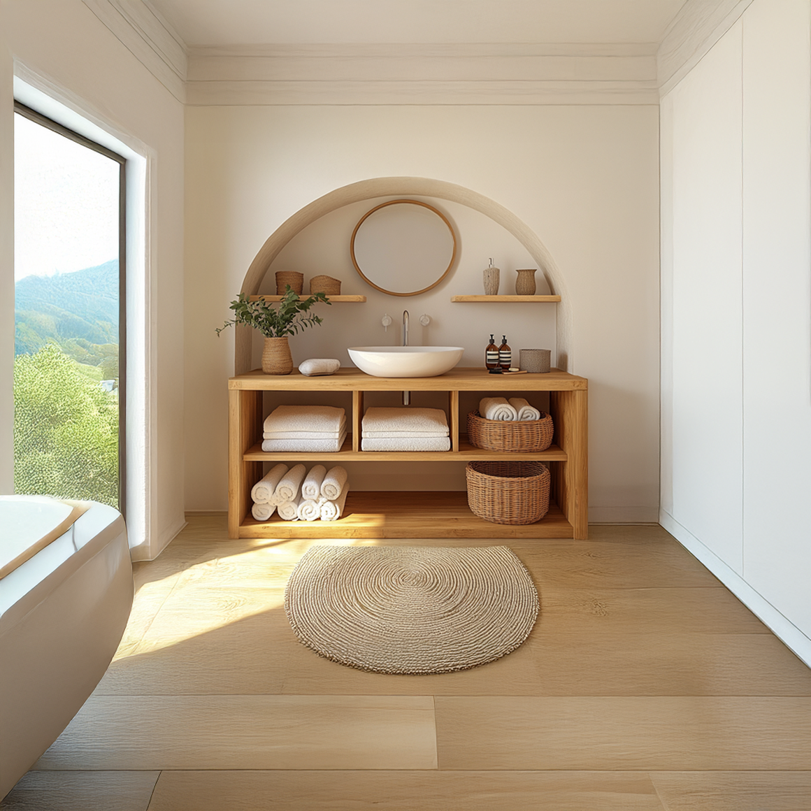 Modern Bathroom Storage Cabinet With Clean Natural Wood Finish For Bathroom SINLSABRV207