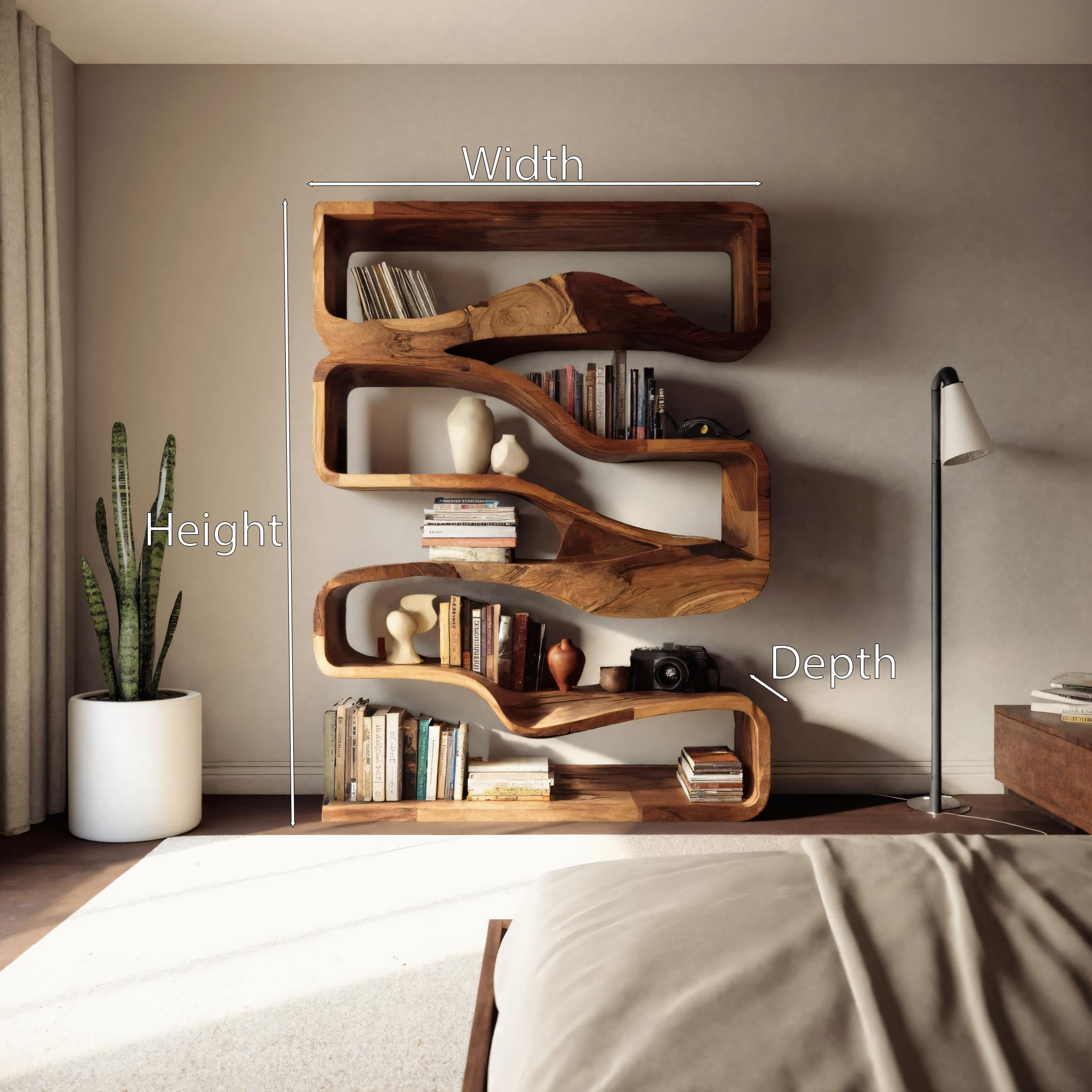 Modern Curved Bookshelf With Flowing Design For Bedroom SITHHNBS033