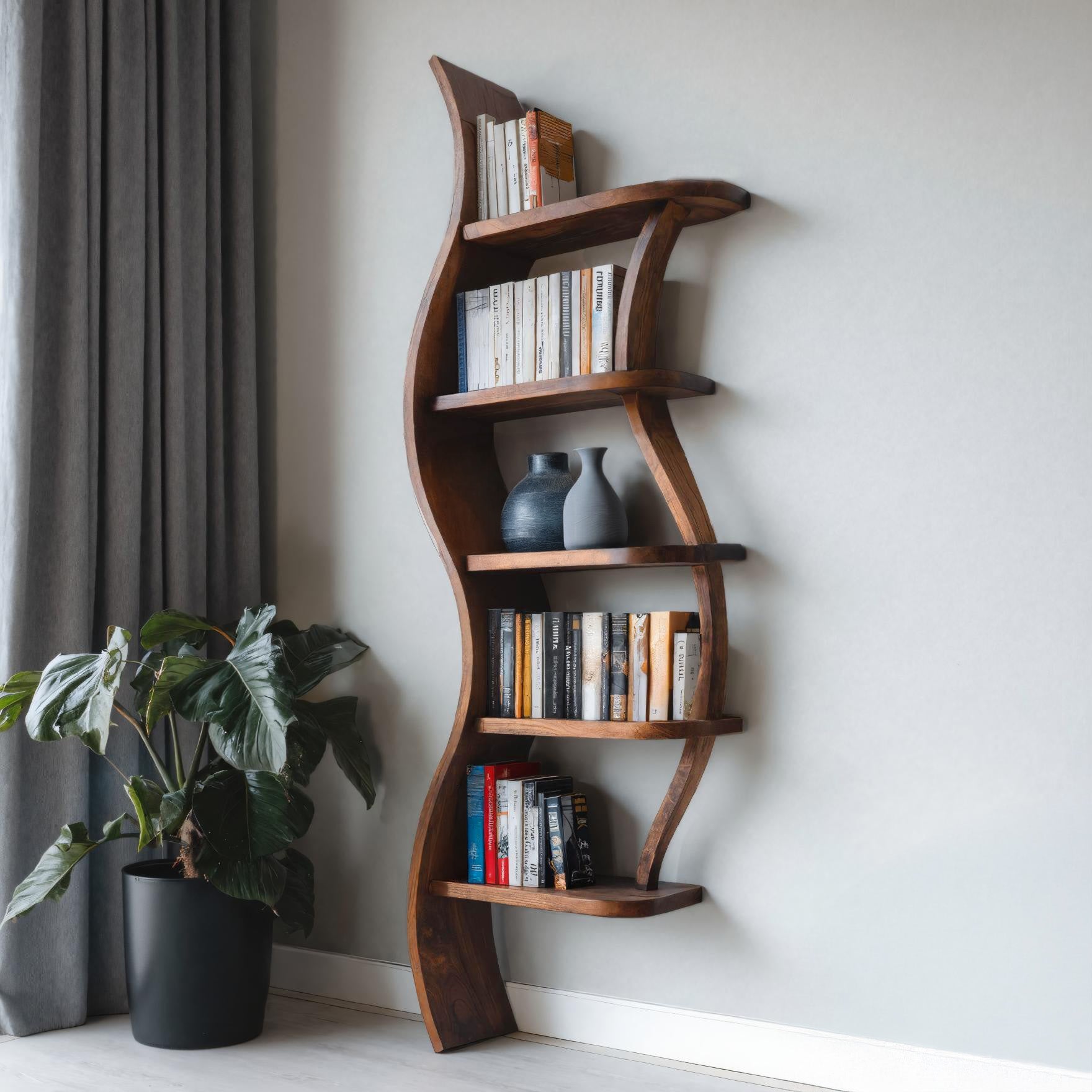 Modern Sculptural Bookshelf With Curved Design For Living Room SITHHNBS038