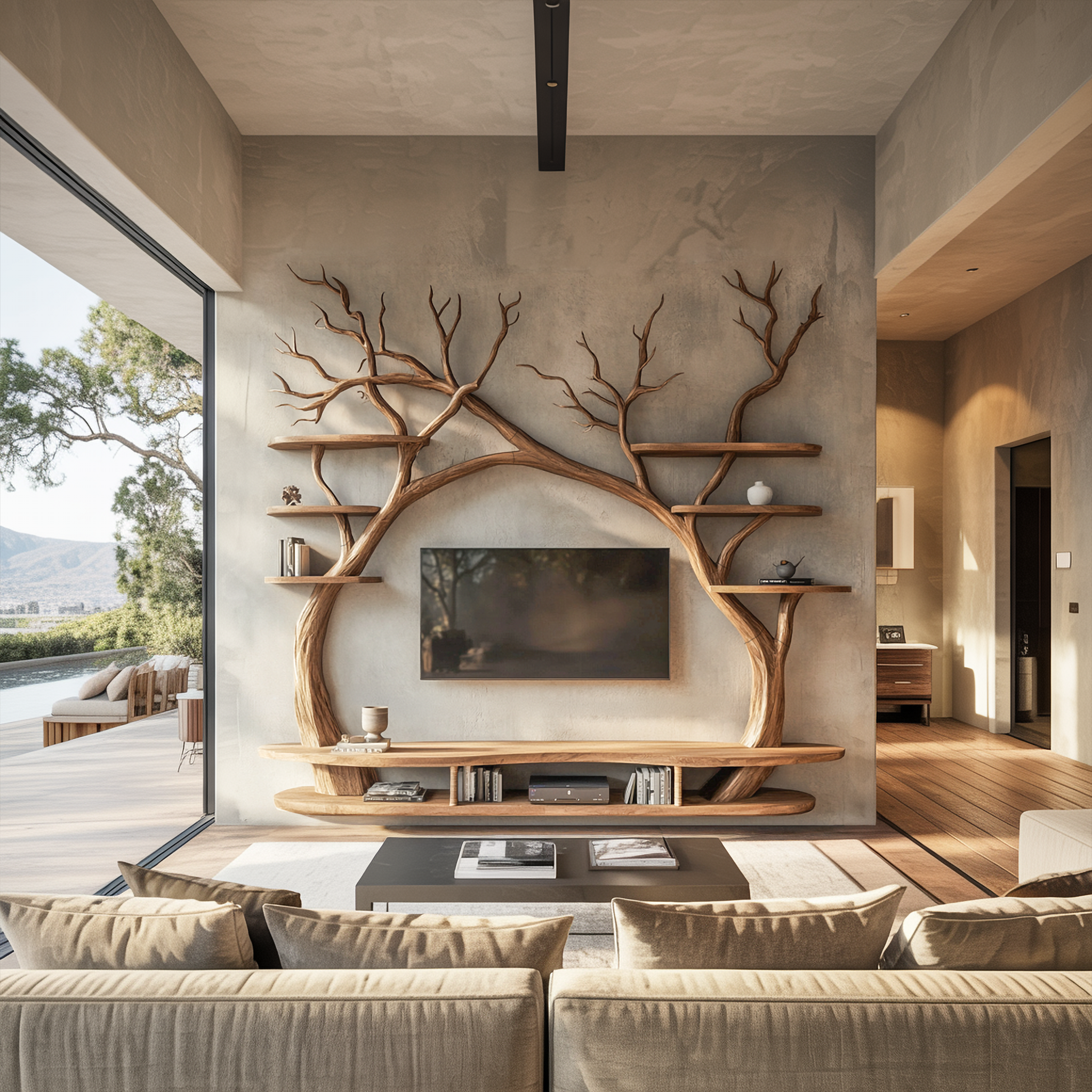 Modern Sculptural Tree TV Wall Unit For Living Room And Interior Decor SINLSATB701