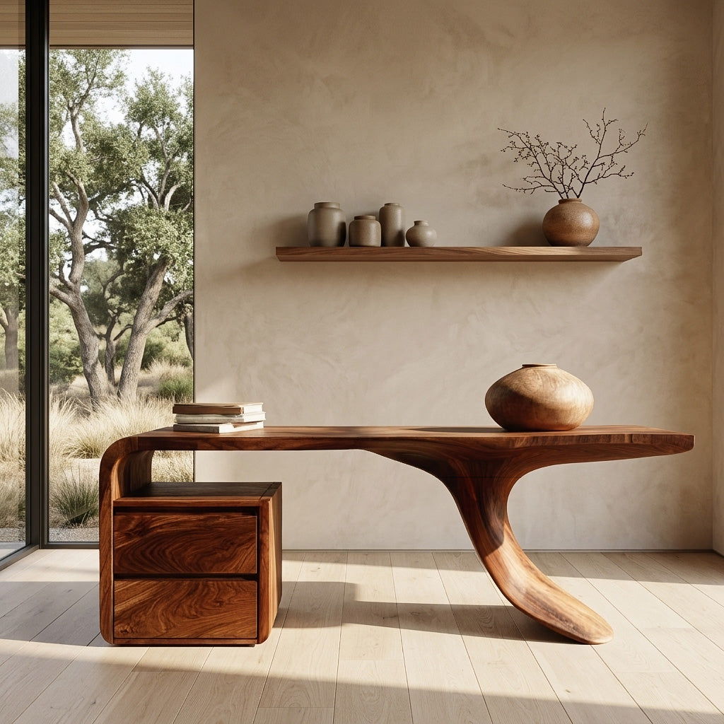 Modern Wooden Desk With Unique Curved Base For Workspace RTTHHNDE111