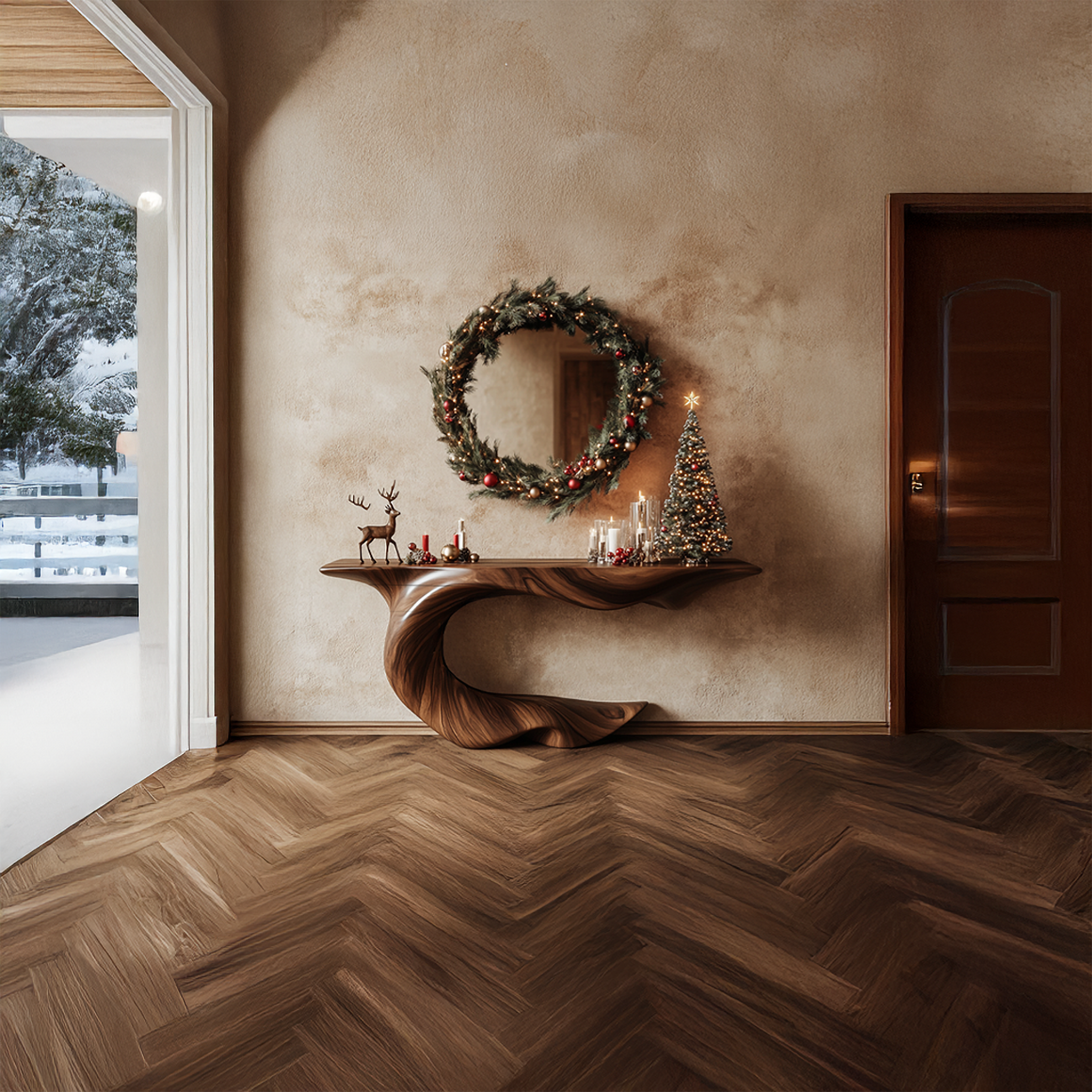 Mid Century Sculptural Console Table Christmas Decor SINLSACS291