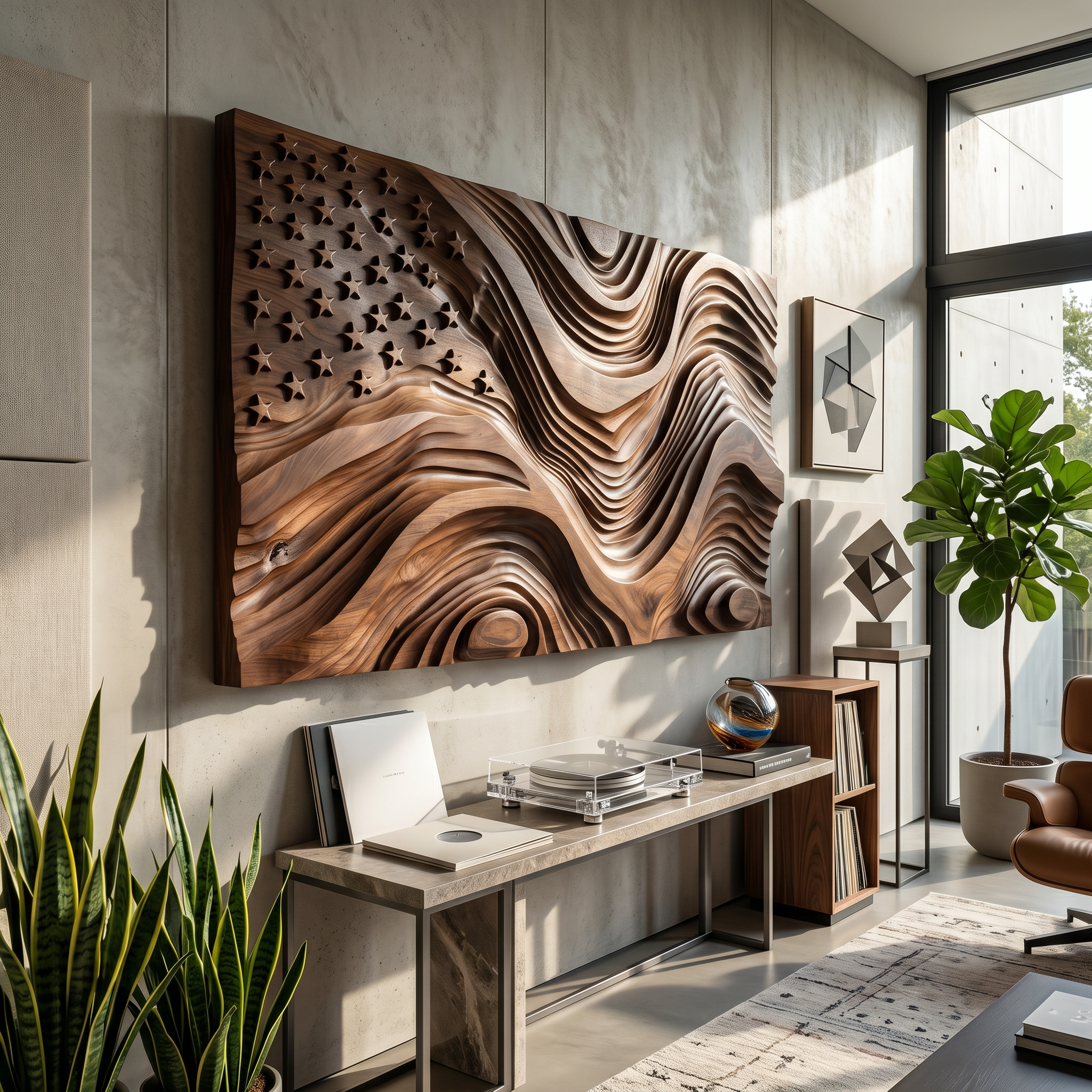 Rustic American Flag Wall Panel With Wave Relief For Living Room SILDTTRWA159