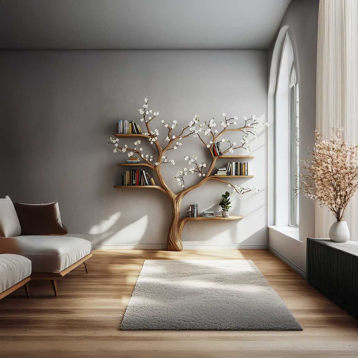Rustic Flowering Tree Bookshelf Bedroom Or Living Room SINLSATB459