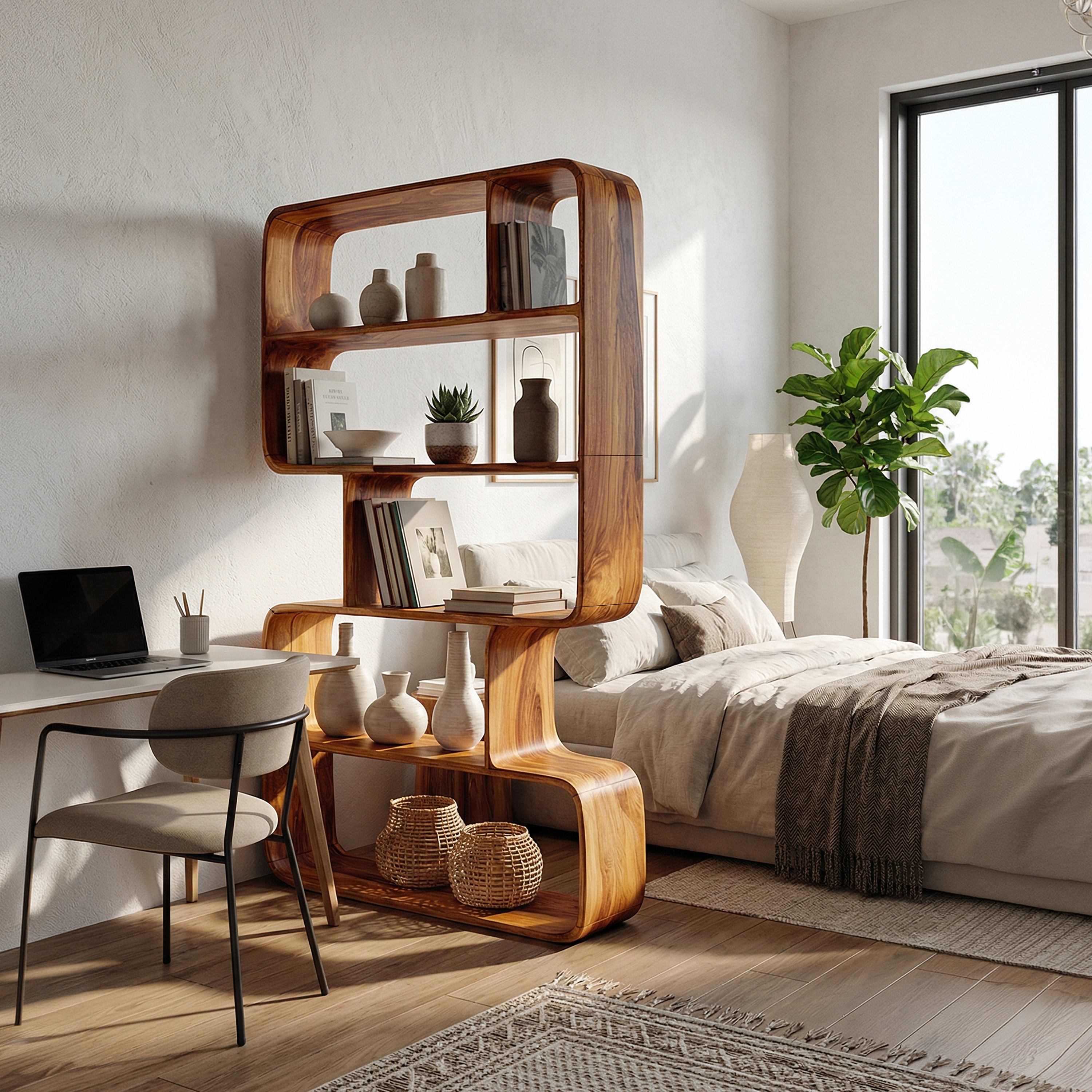 Japandi Sculptural Bookshelf Bathroom Storage Display SILDTTRBS016