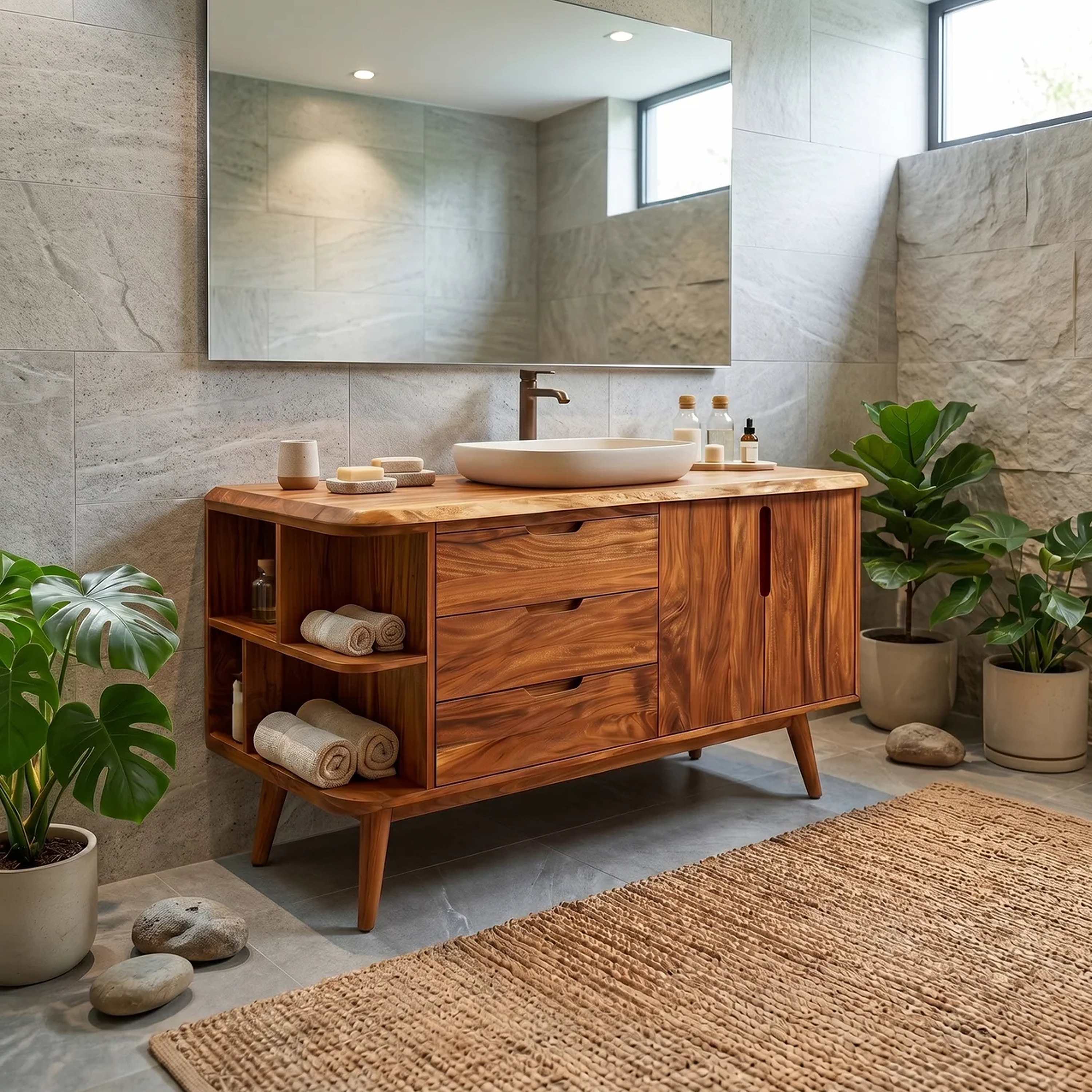Resort Style Wood Double Vanity For Villa Bathroom SILDTTRBRV158