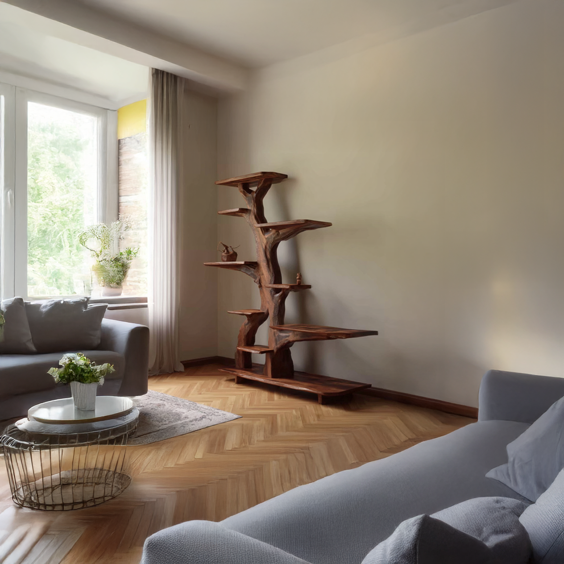 Rustic Free Standing Tree Bookshelf Dining Room Or Living Room SINLSATB450