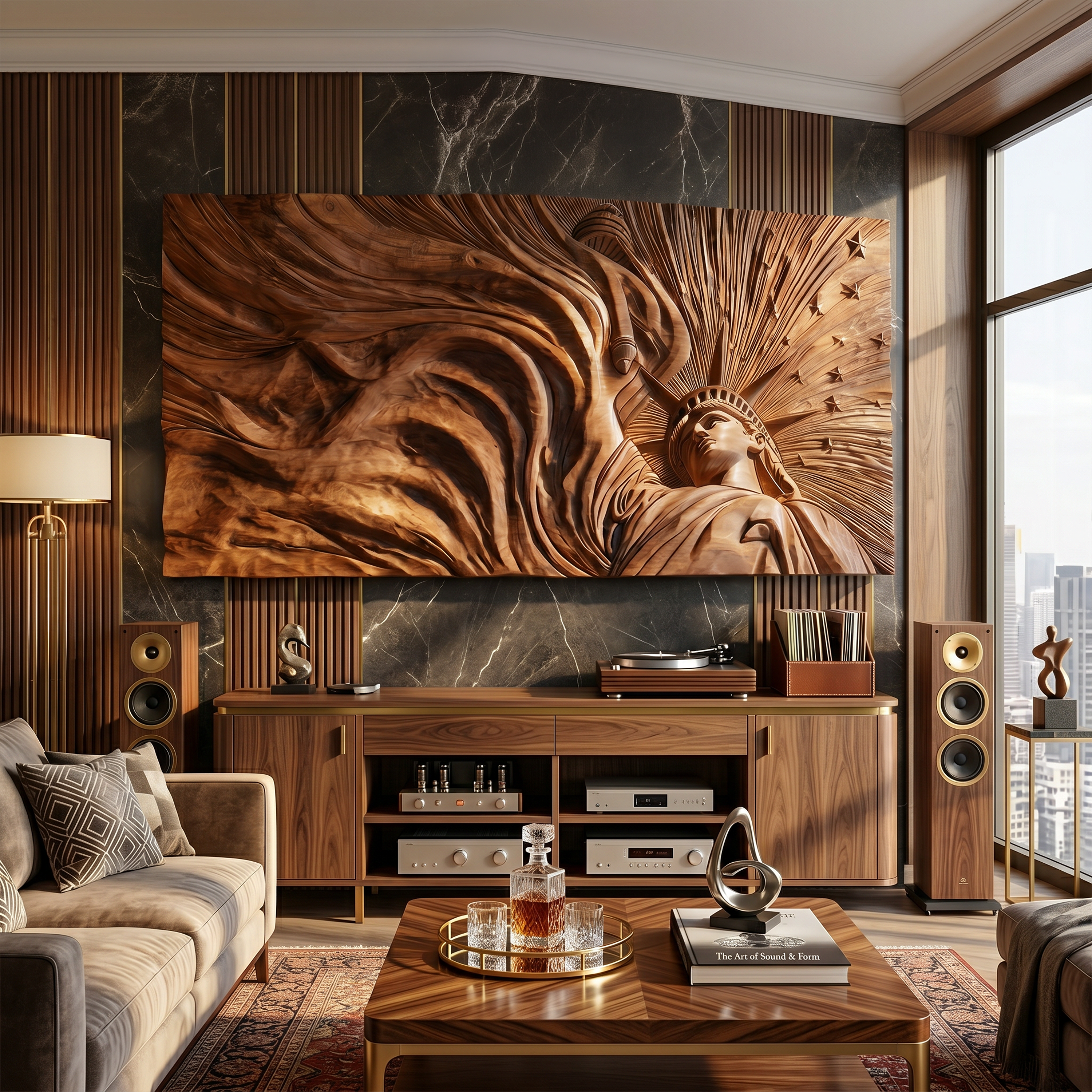 Panoramic Liberty Wood Wall Art Modern Urban Living Room Decor SILDTTRWA120