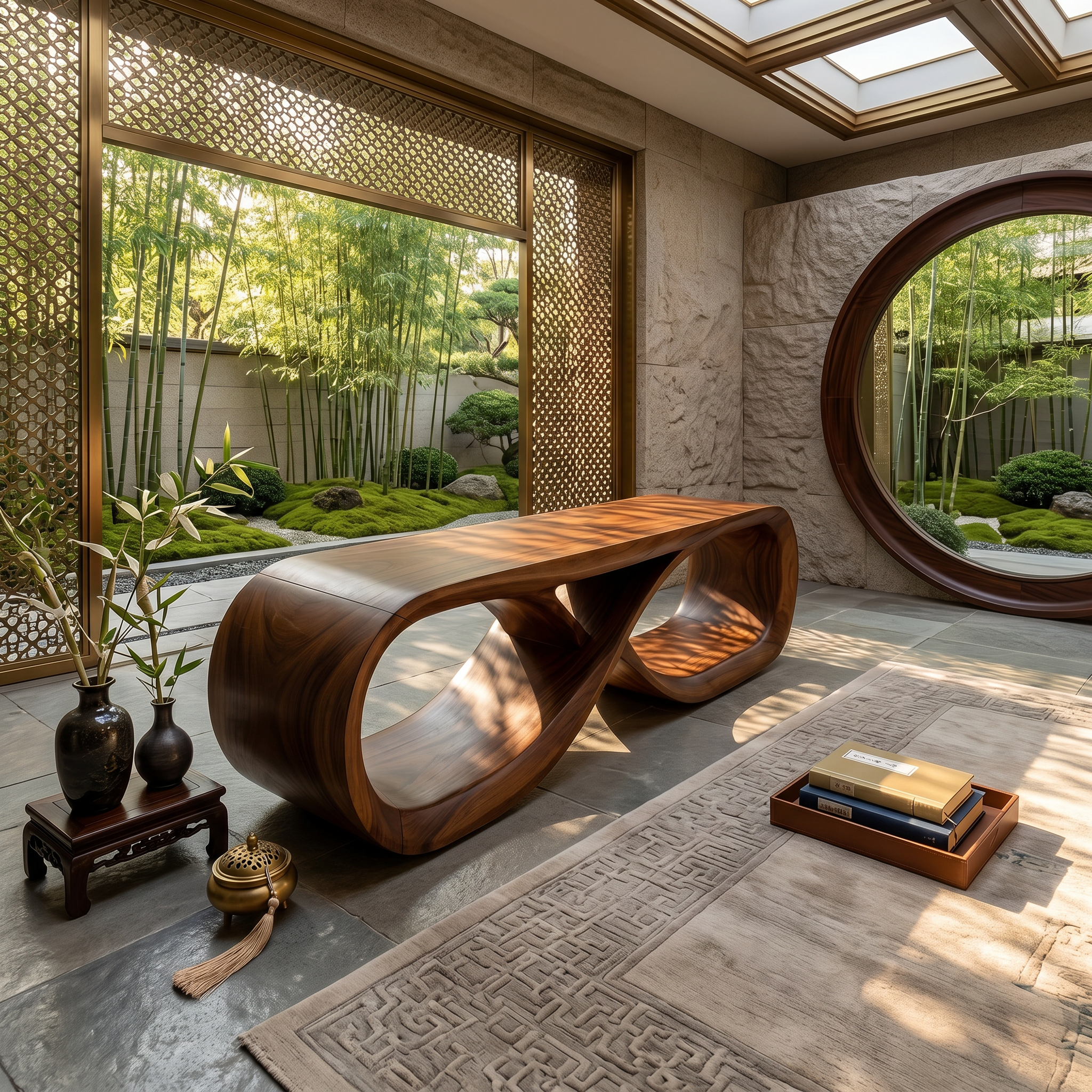 Curved Wooden Bench Contemporary Residence SILDTTRBEN063