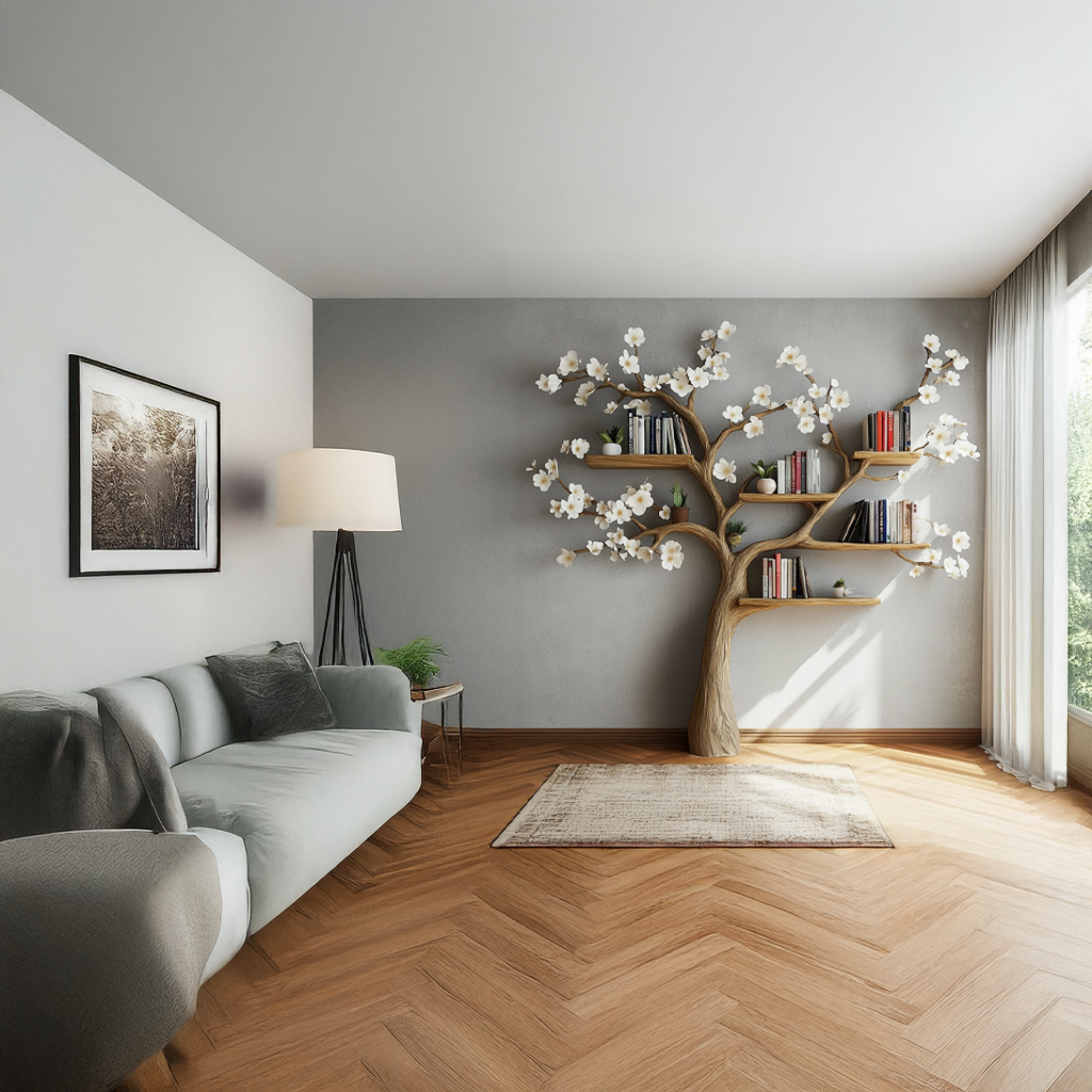 Rustic Flower Tree Bookshelf Living Room Or Bedroom Wall Display SINLSATB458