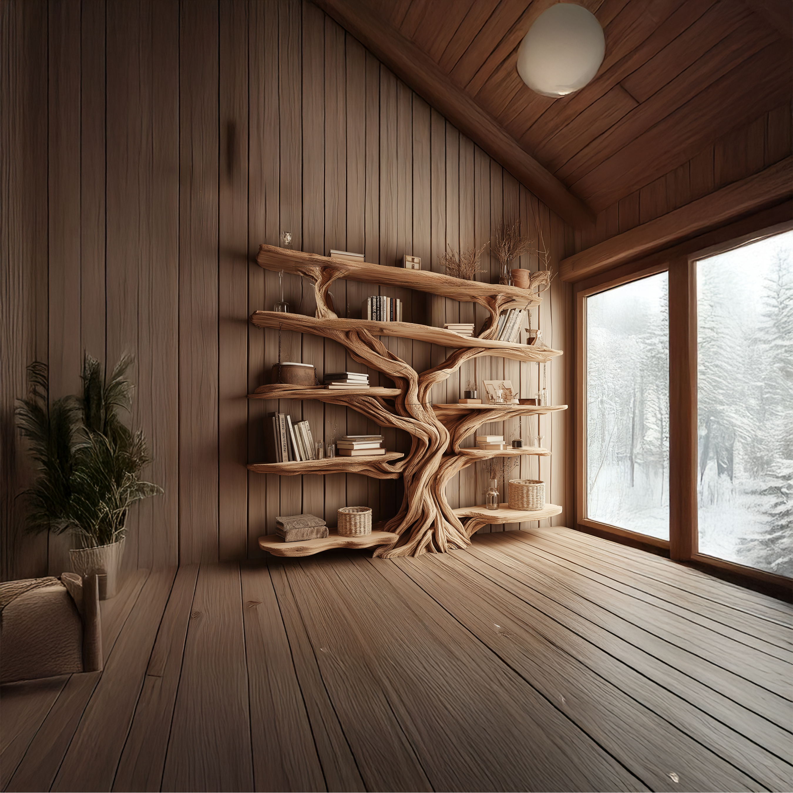 Rustic Tree Bookshelf Entryway Living Room SINLSATB224