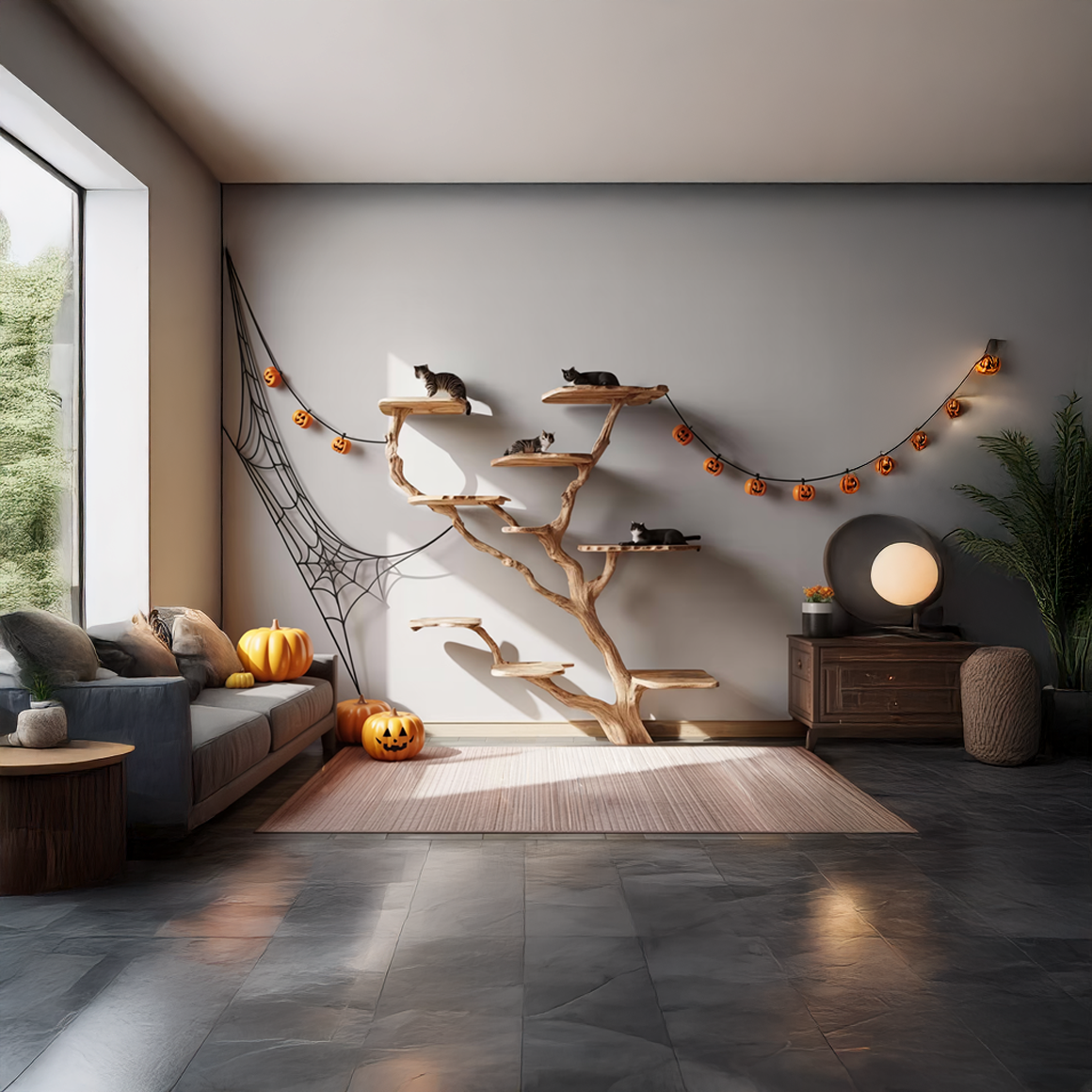 Rustic Halloween Cat Tree Wall Mounted Living Room SINLSAHW022