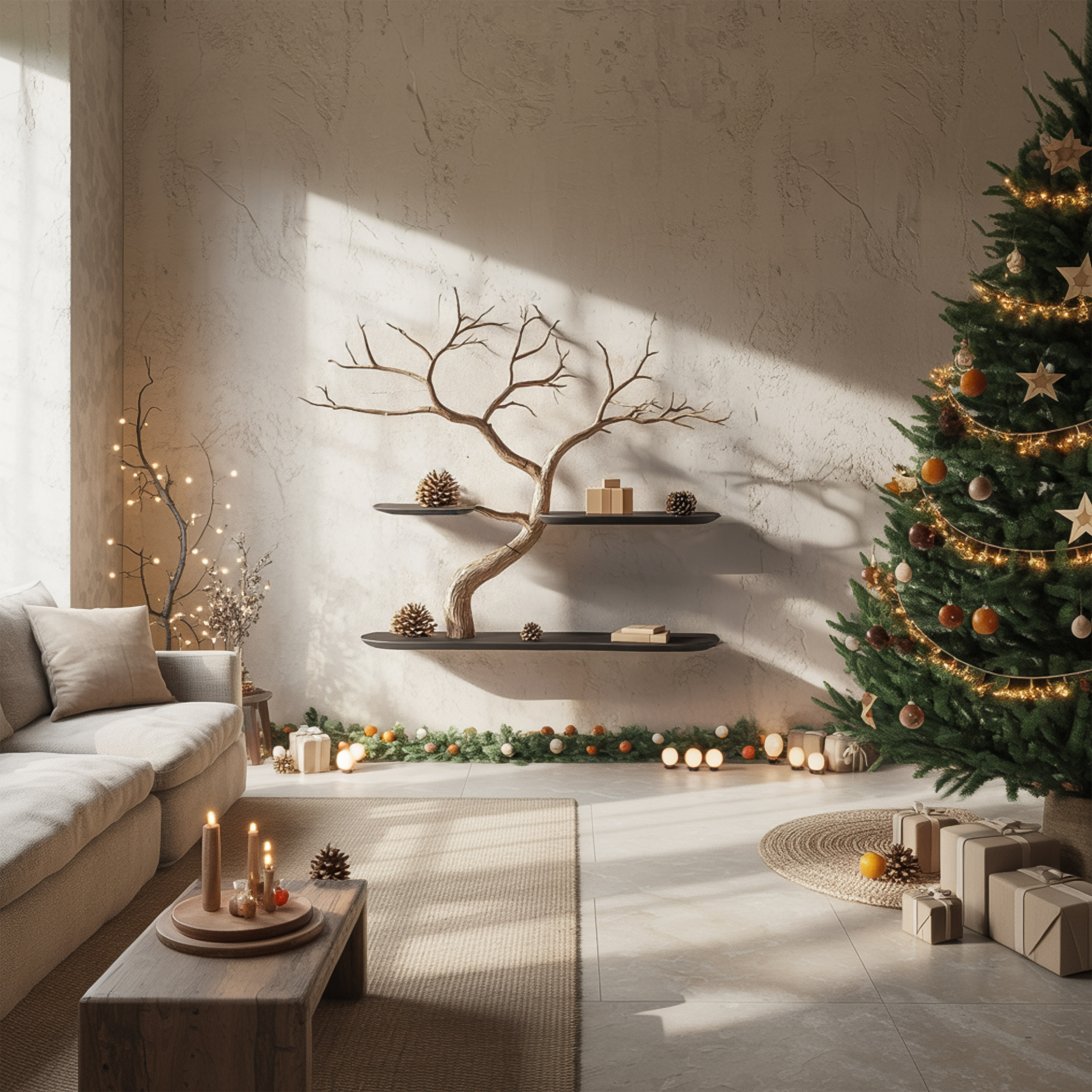 Rustic Organic Tree Bookshelf Christmas Entryway SINLSATBS103