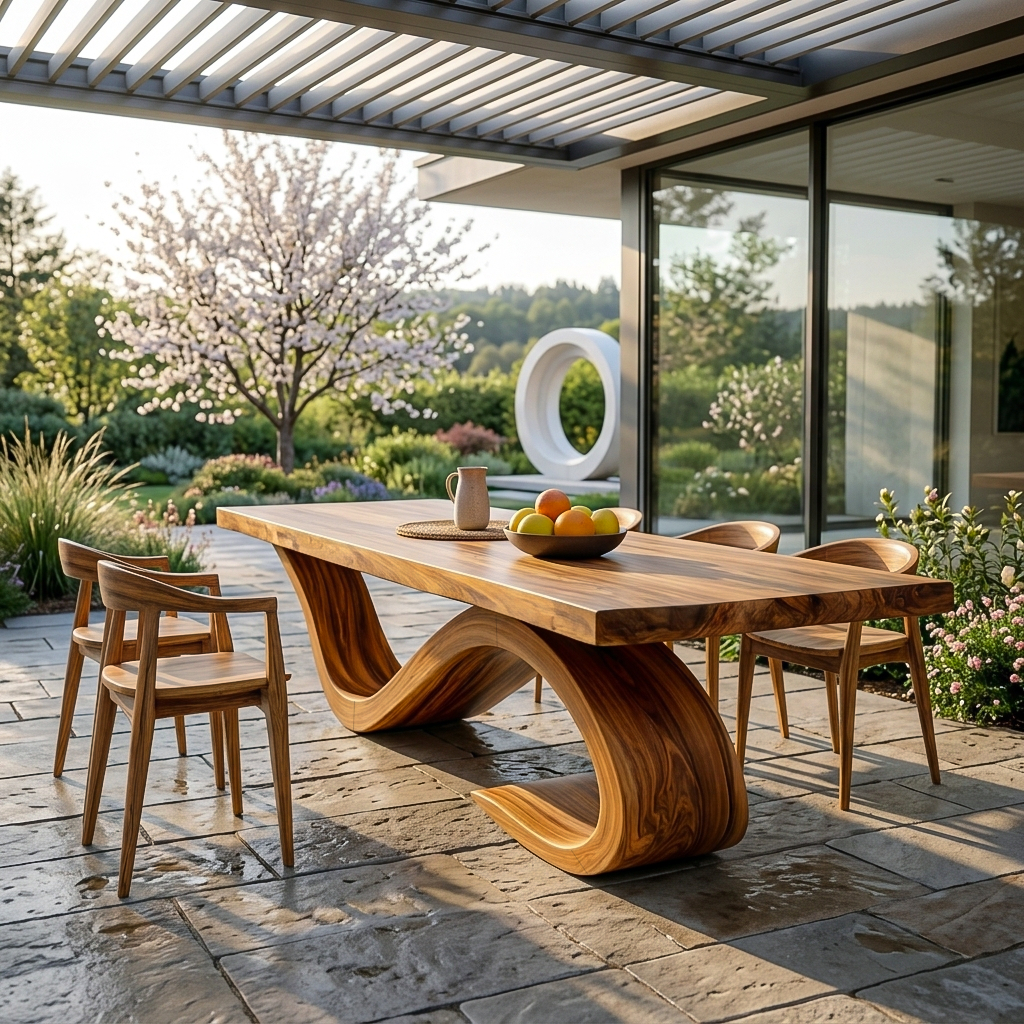 Modern Wooden Dining Table With Curved Base For Dining Area RTTHTTDN055