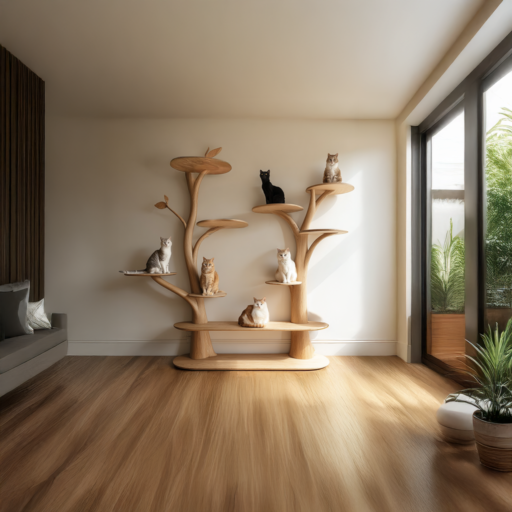 Mid Century Tree Cat Tower Family Room SINLSATT035