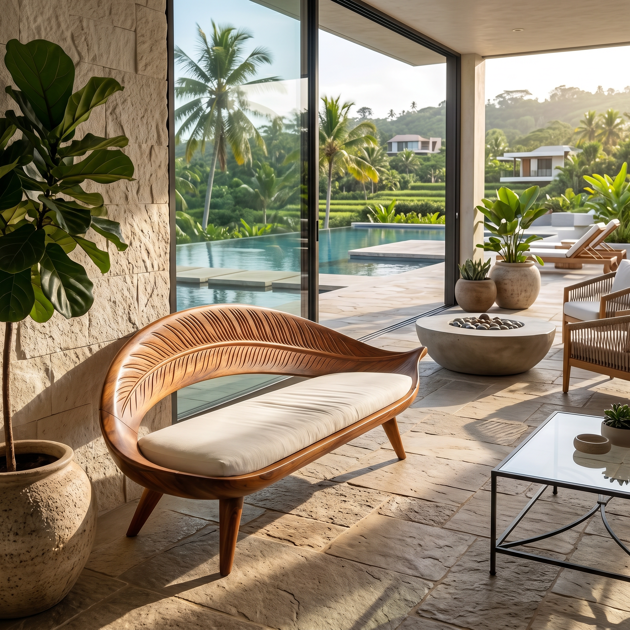 Modern Woven Leaf Shape Bench For Garden Interior Space SILDTTNBEN003