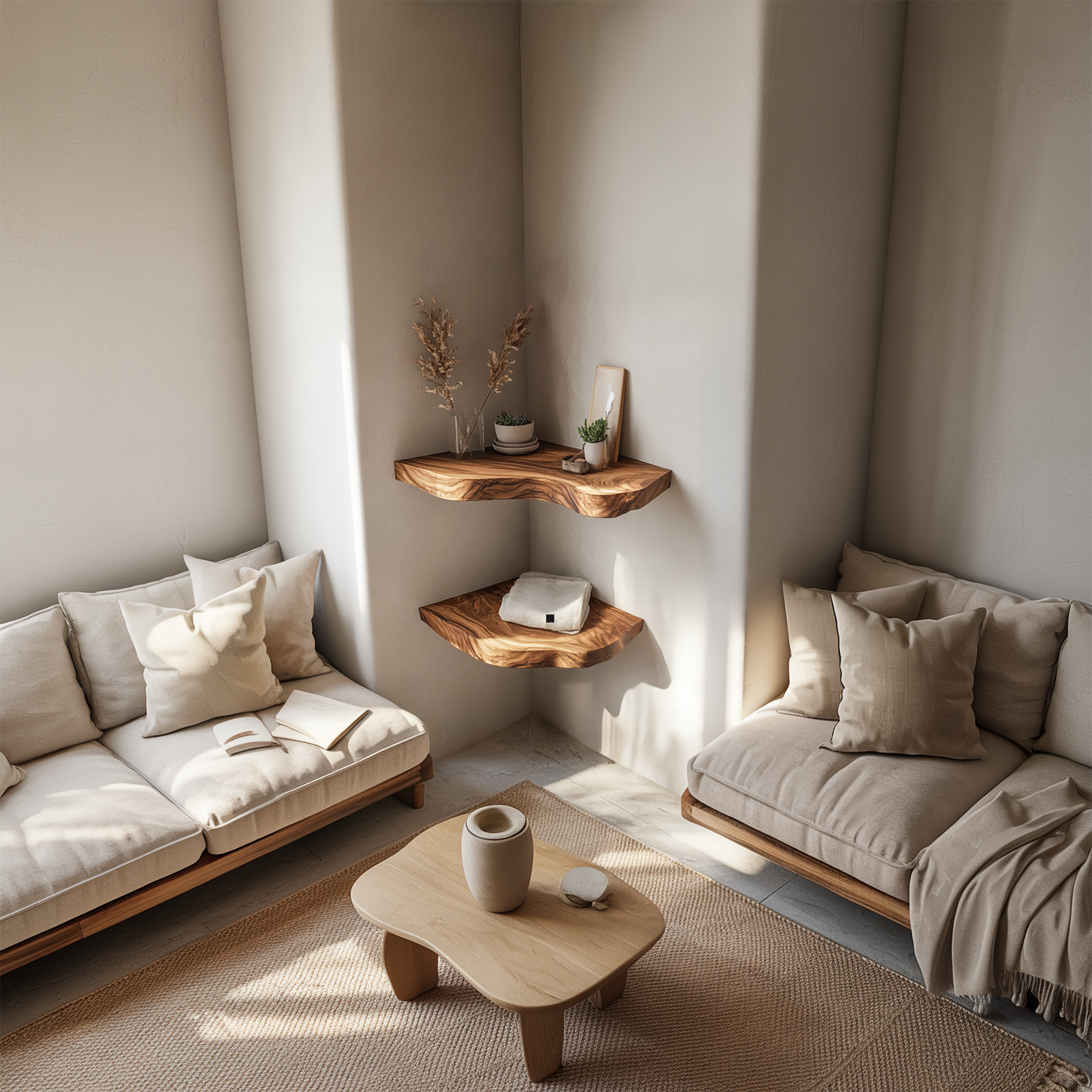 Rustic Live Edge Corner Floating Shelves Solid Wood Living Room Interior Display SINLSAFL420