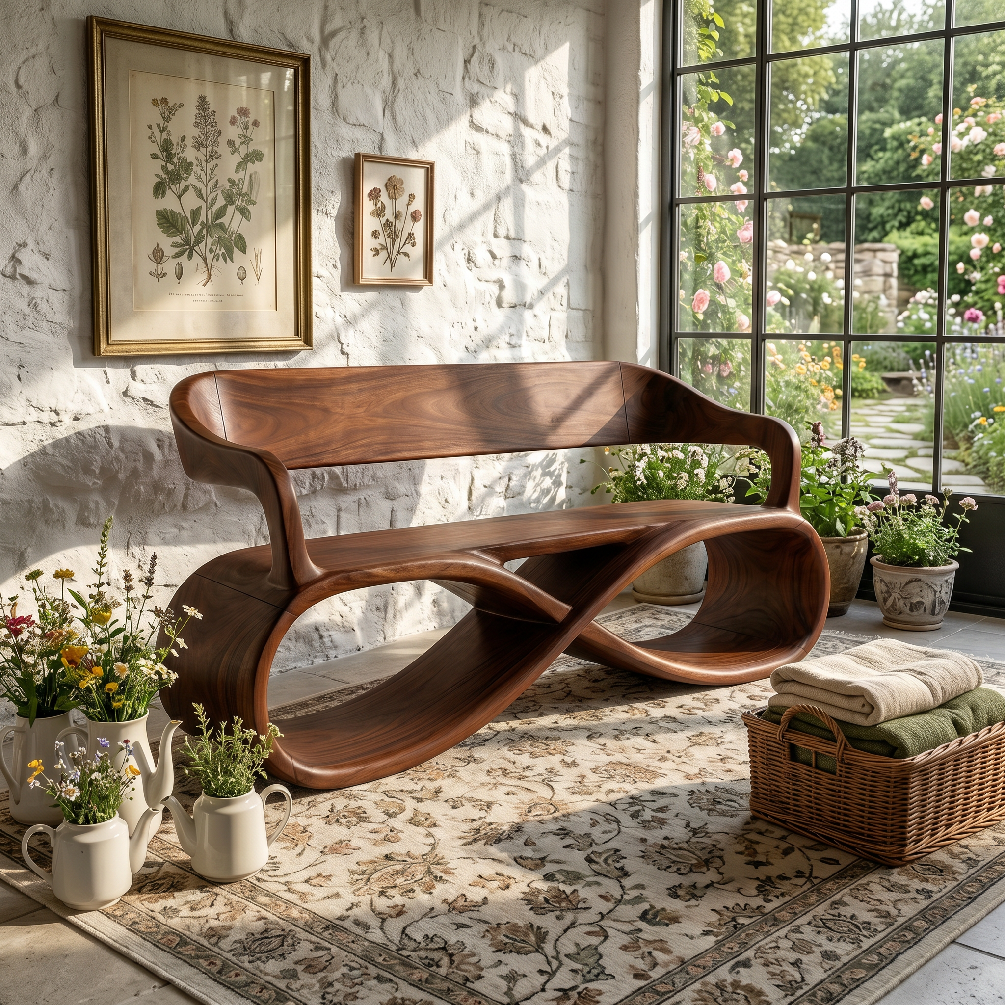Sculptural Wooden Bench Modern Living Room SILDTTRBEN055