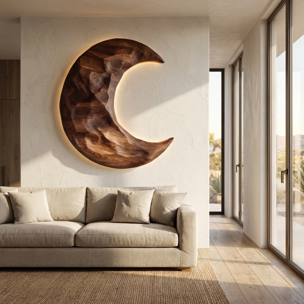 Organic Modern Crescent Wood Wall Art  For Living Room RTTHHNWA169