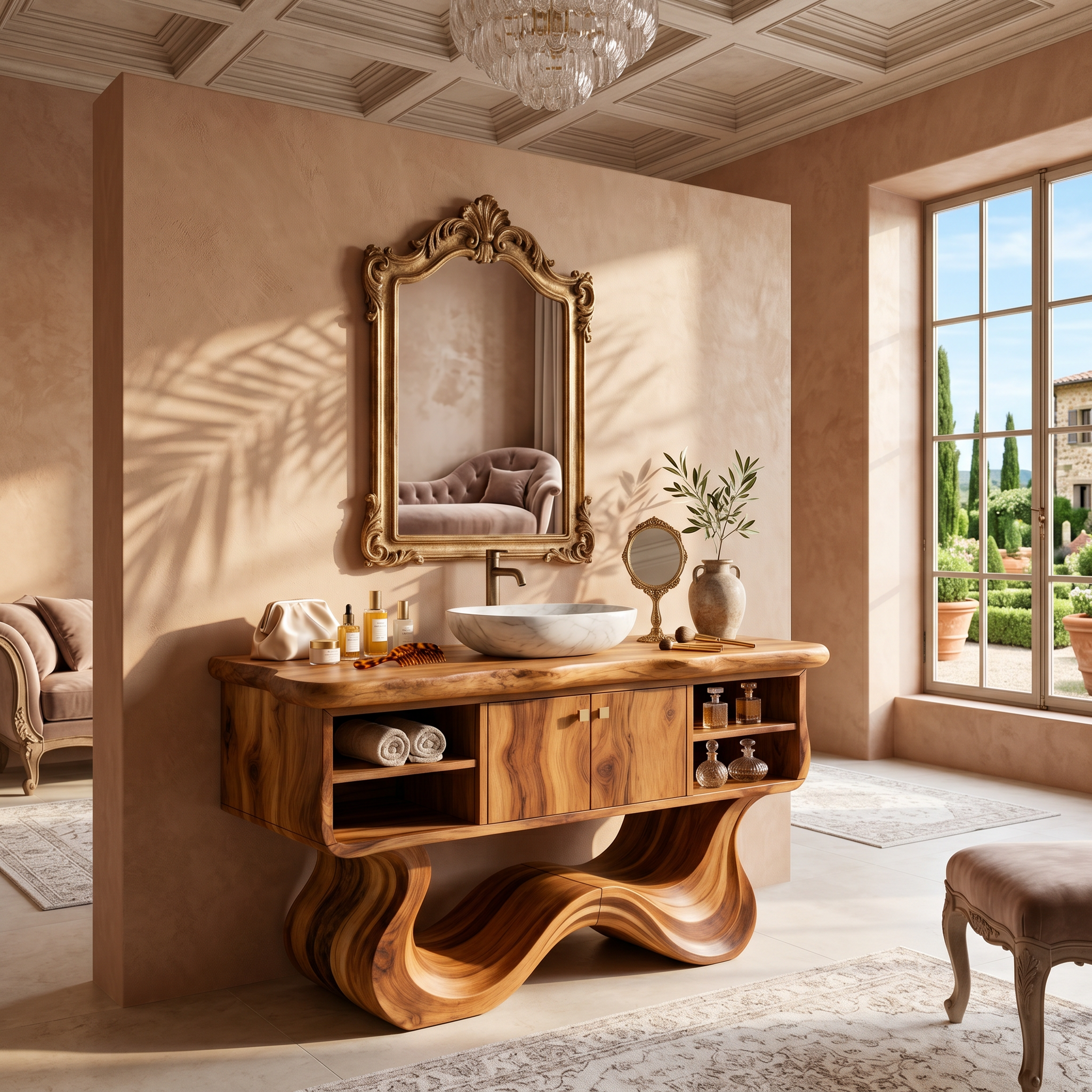 Modern Organic Vanity With Open Shelf For Spa Bathroom SILDTTNBRV055