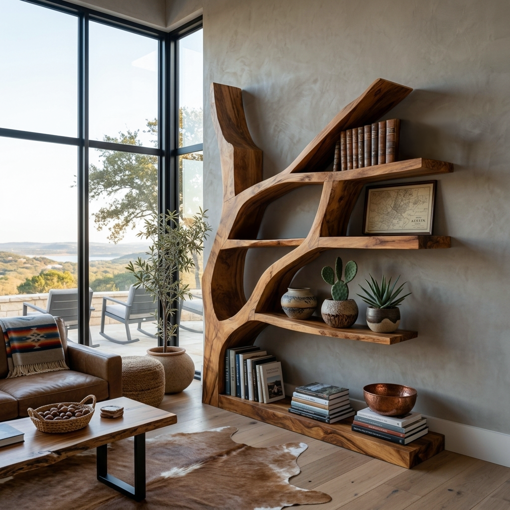 Contemporary Wooden Bookshelf Sculptural Shape For Living Room RTTHTTBS114