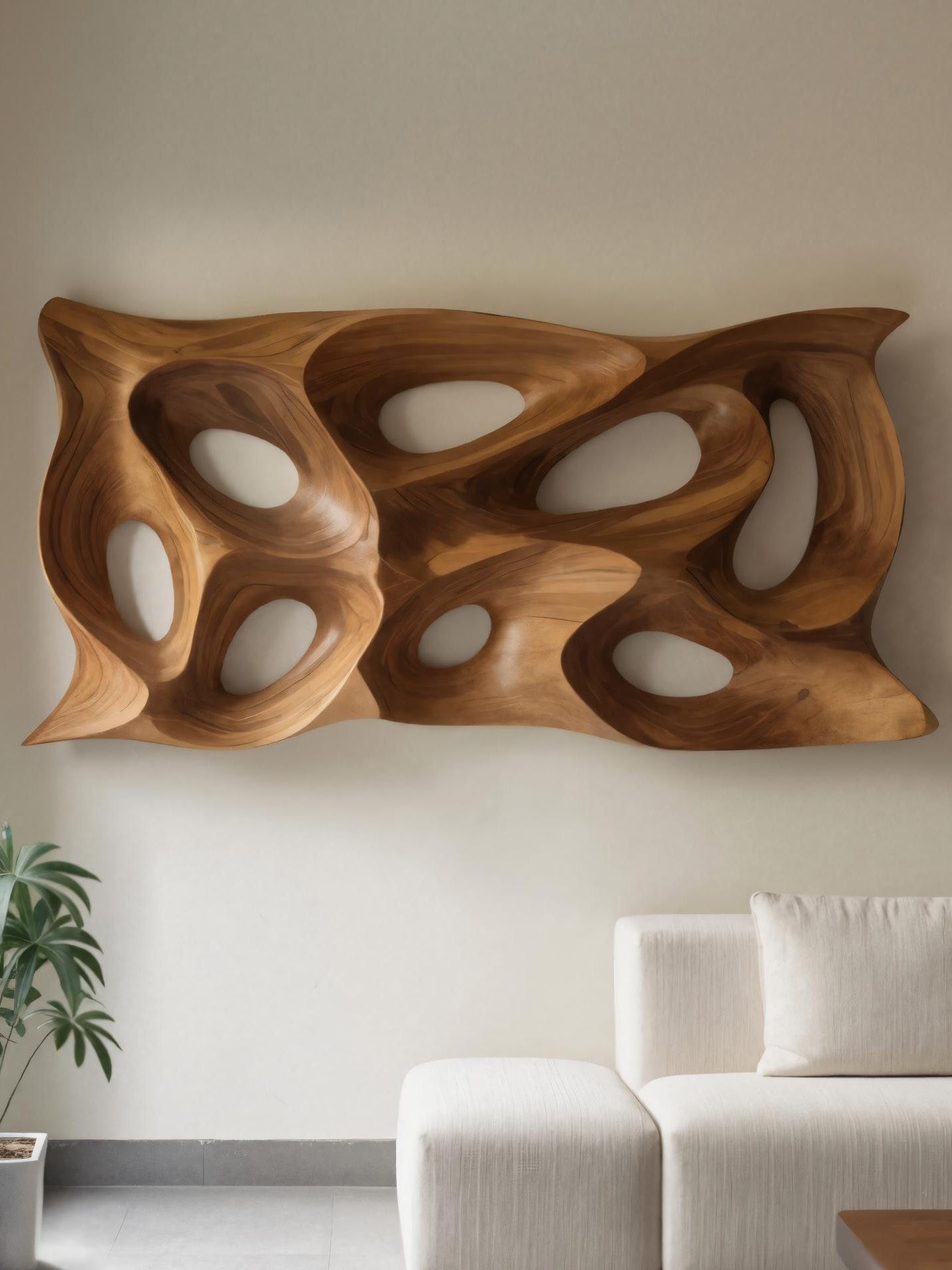 Modern Sculptural Wall Art With Abstract Carved Panel For Lounge SITHHNWA022