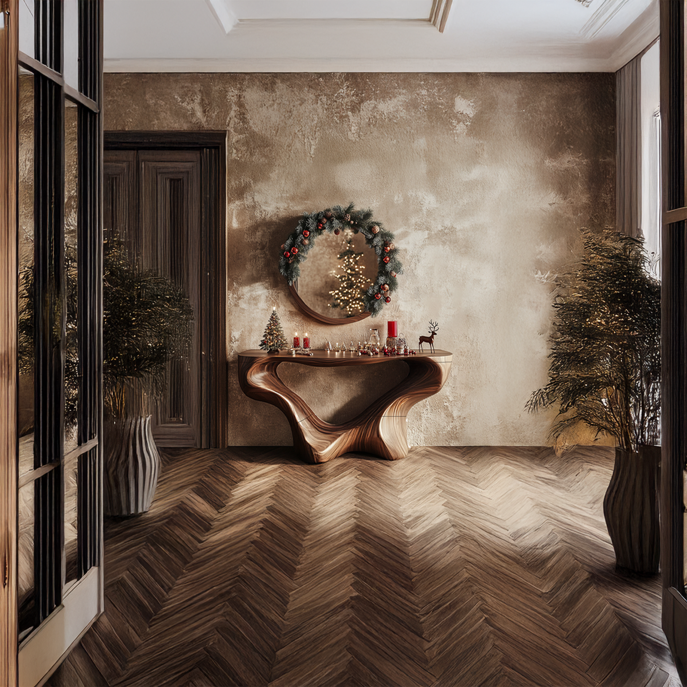 Mid Century Organic Console Table Christmas Entryway SINLSACS298