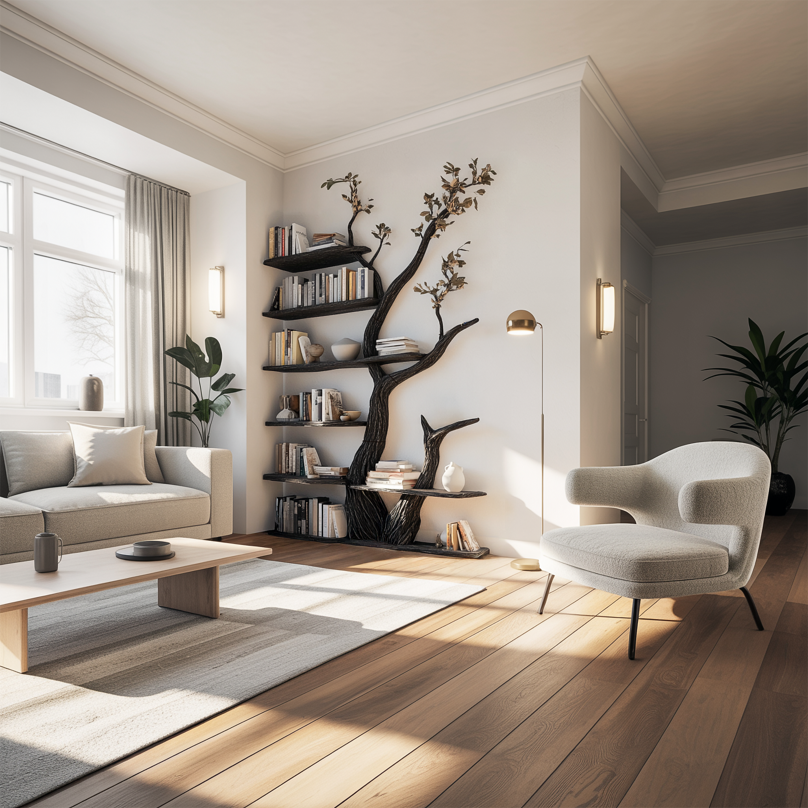 Rustic Modern Tree Bookshelf Living Room Interior Storage Decor SINLSATB605