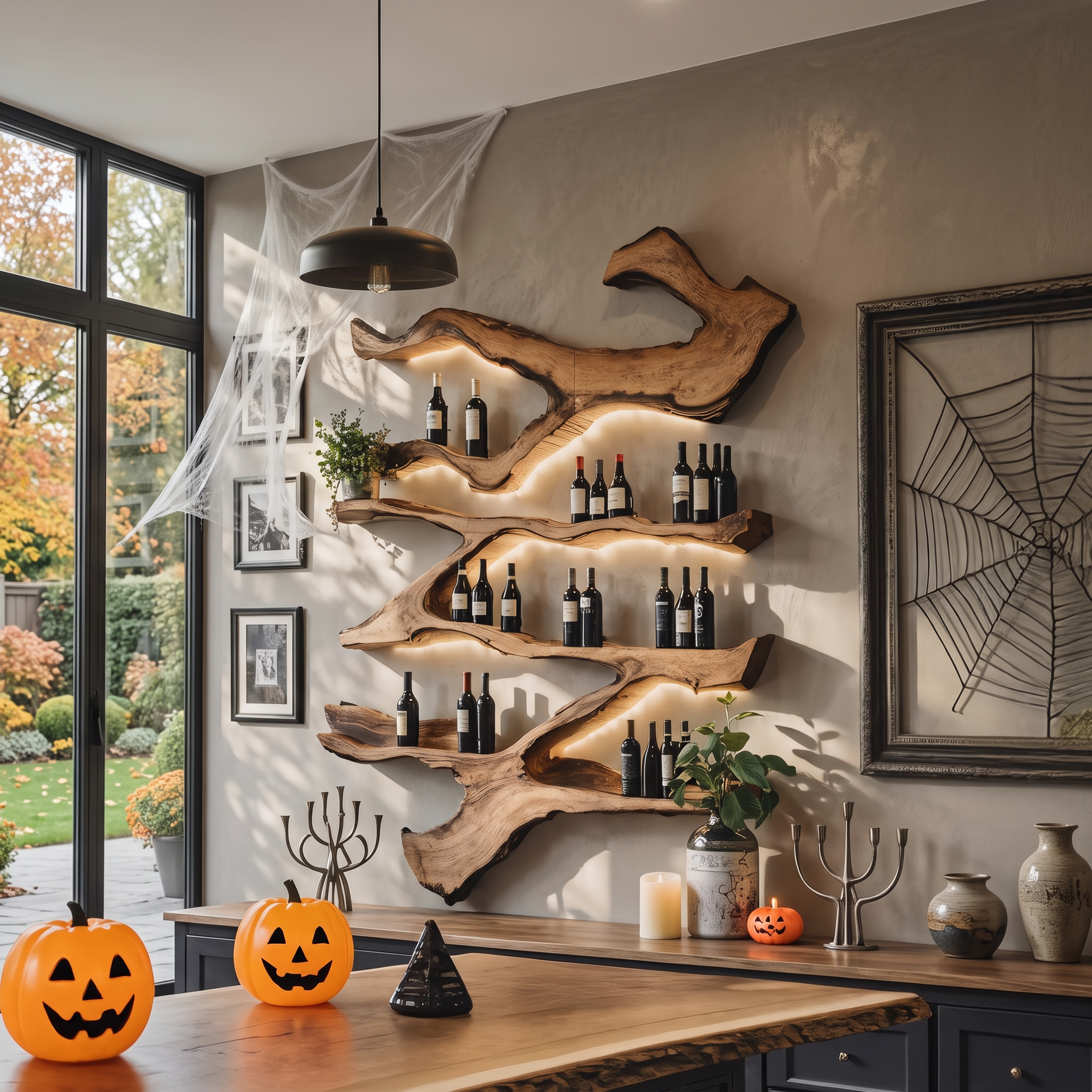 Farmhouse Wooden Live Edge Wine Holder For Kitchen Halloween Decor SILDTTRHWH001