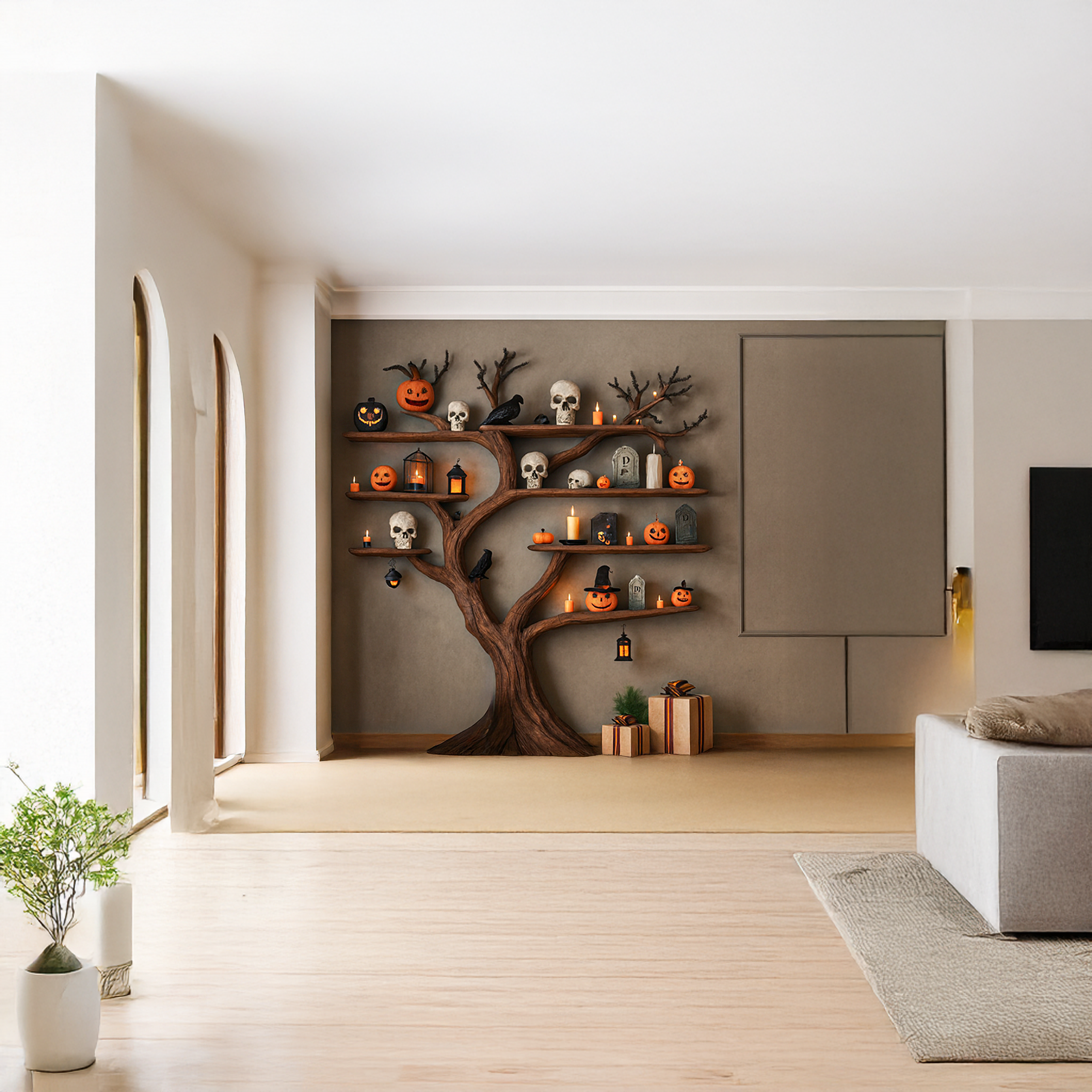 Rustic Tree Bookcase Entryway Halloween SINLSATB264
